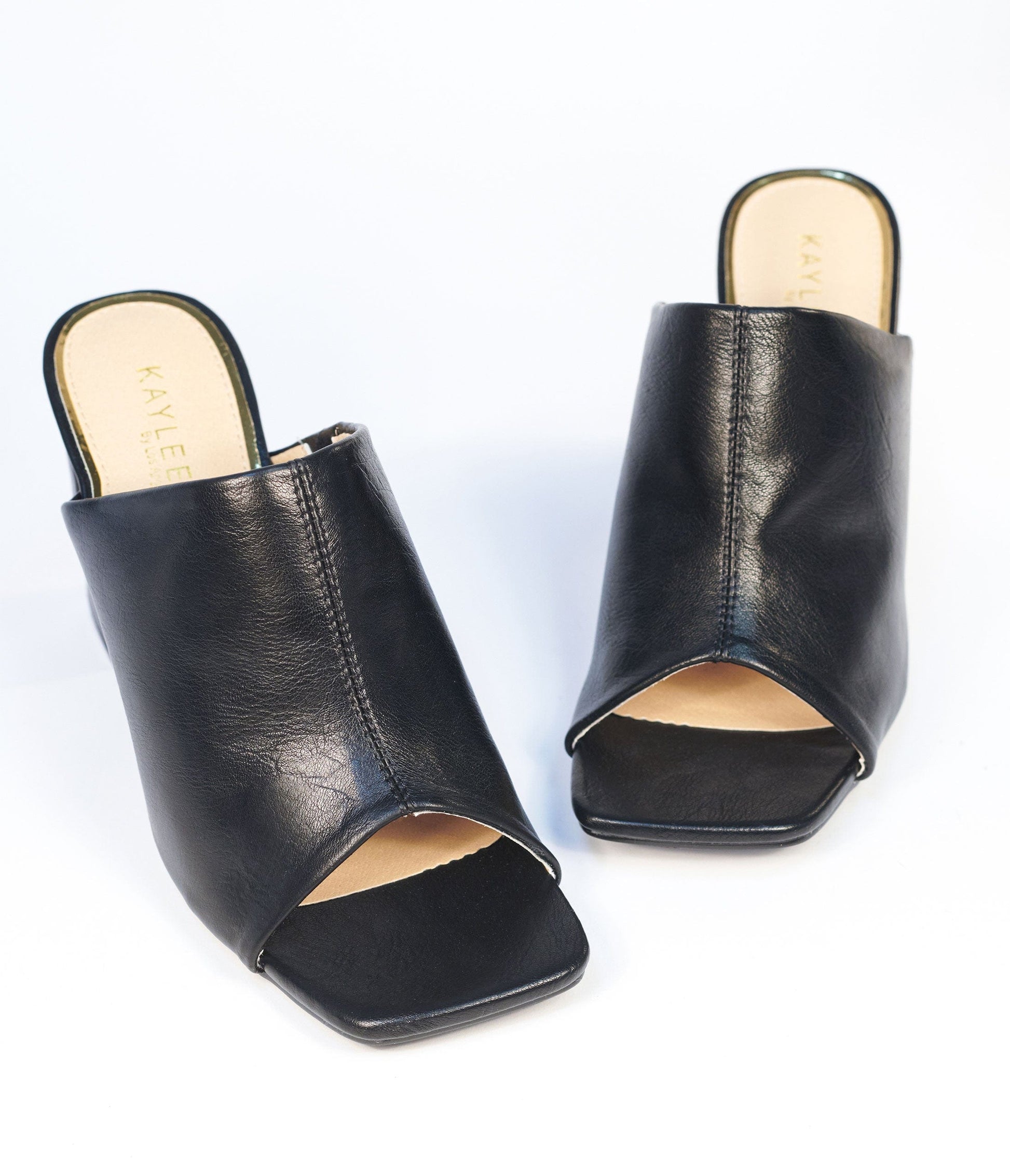 Black Peep Toe Mule Heels