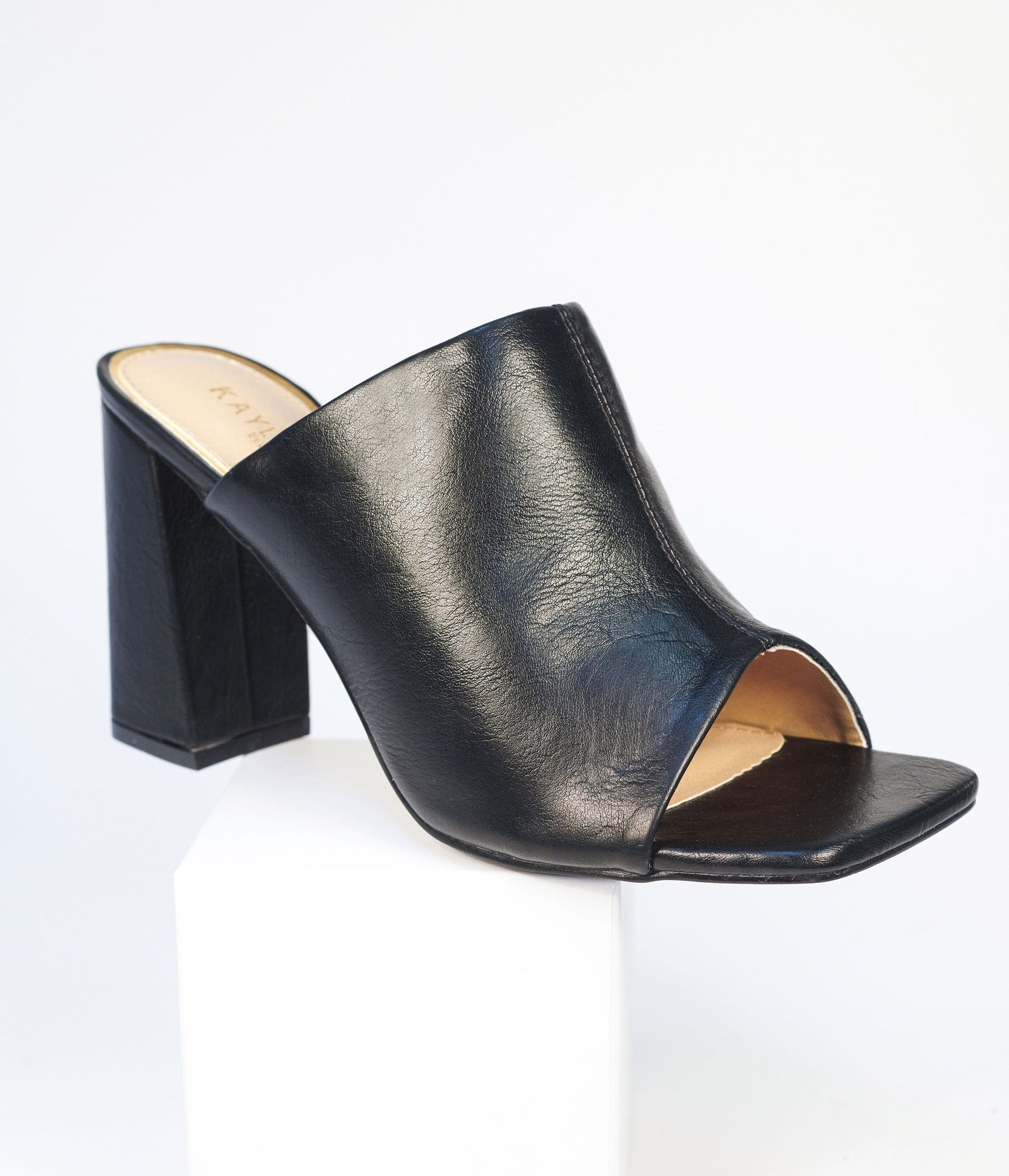 Black Peep Toe Mule Heels