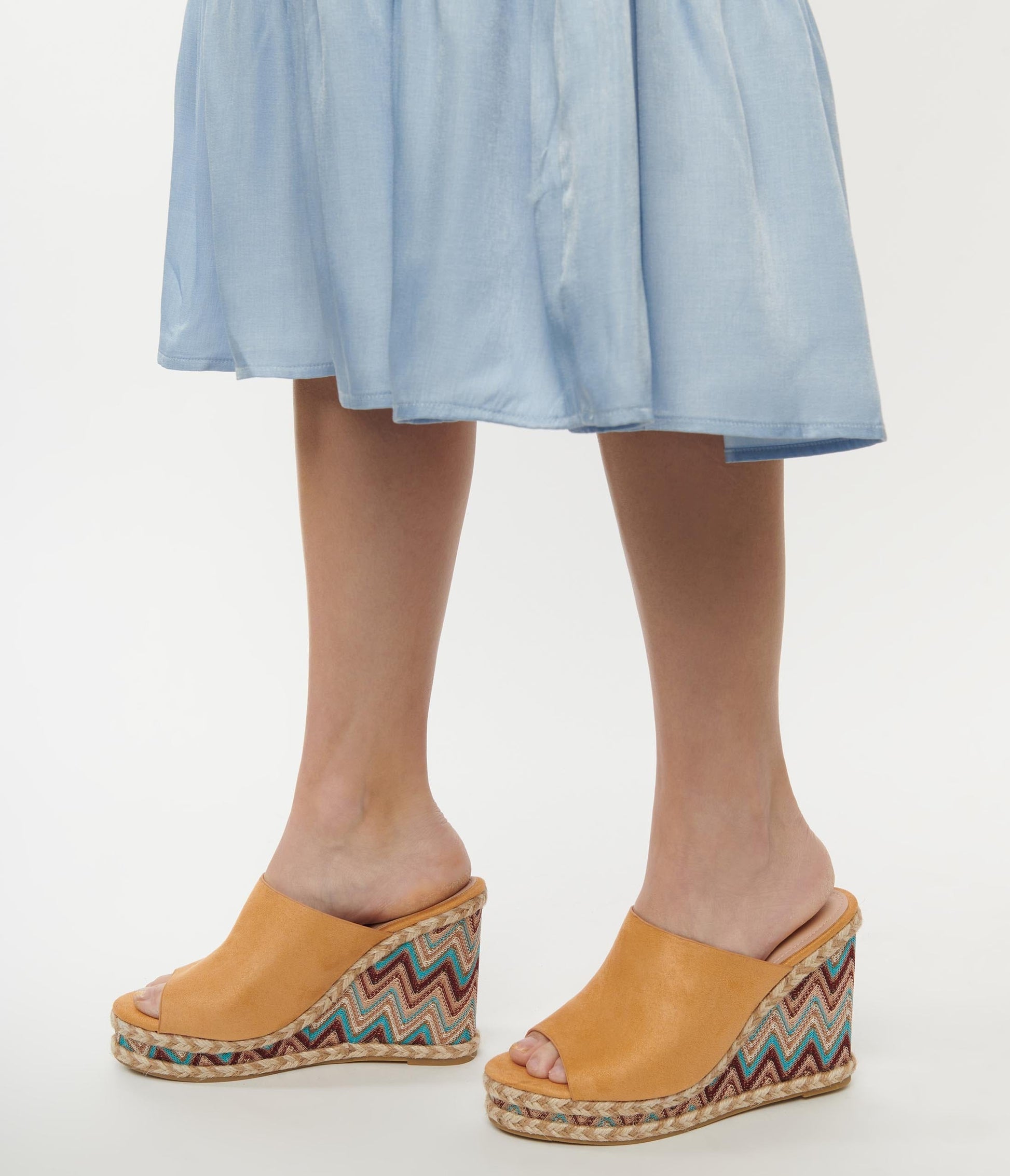 Tan Suede & Multicolor Chevron Wedges