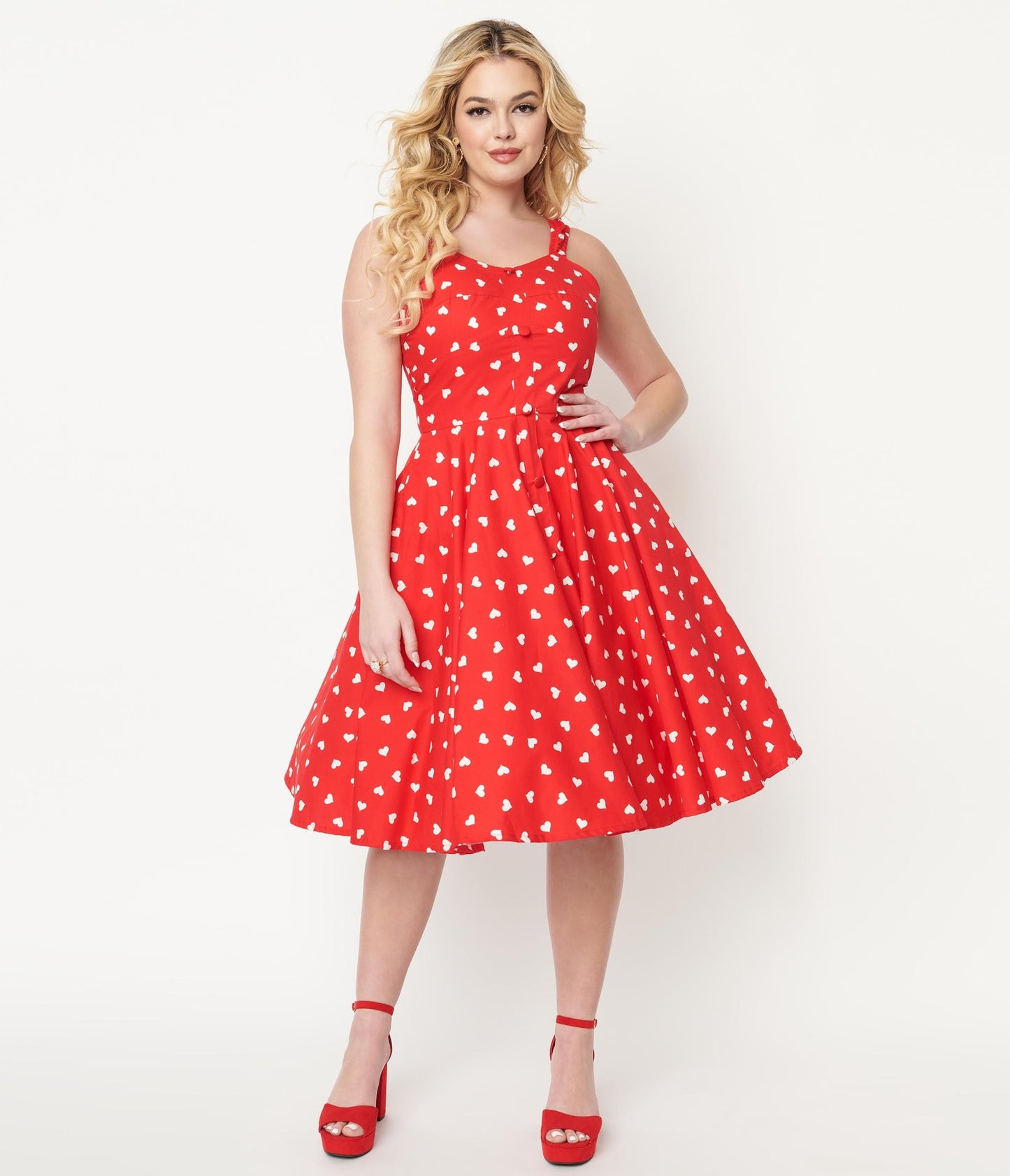 1950s Magnolia Place Red & White Heart Hazel Swing Dress