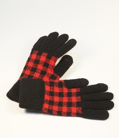 Red & Black Buffalo Plaid Knit Gloves