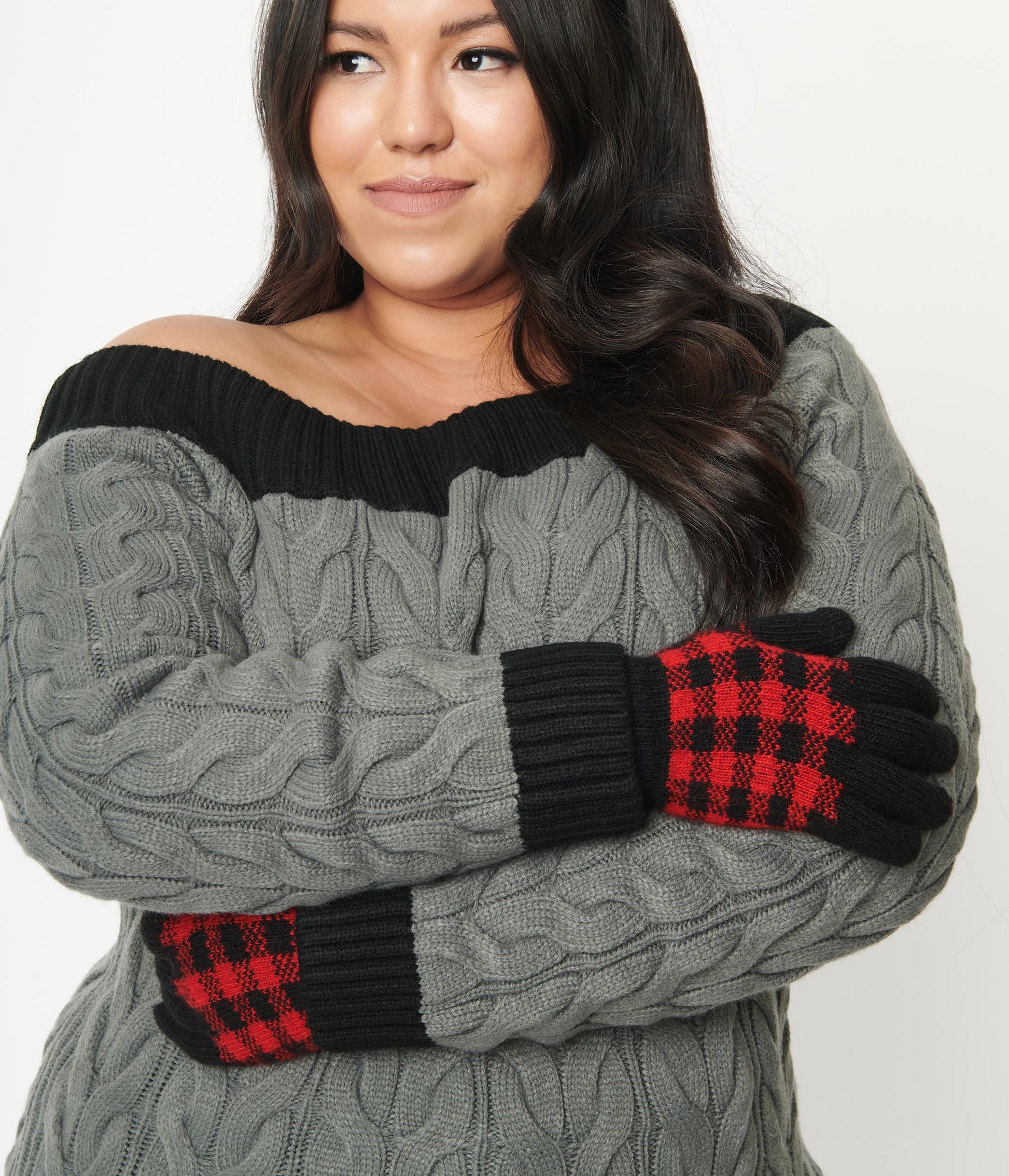 Red & Black Buffalo Plaid Knit Gloves