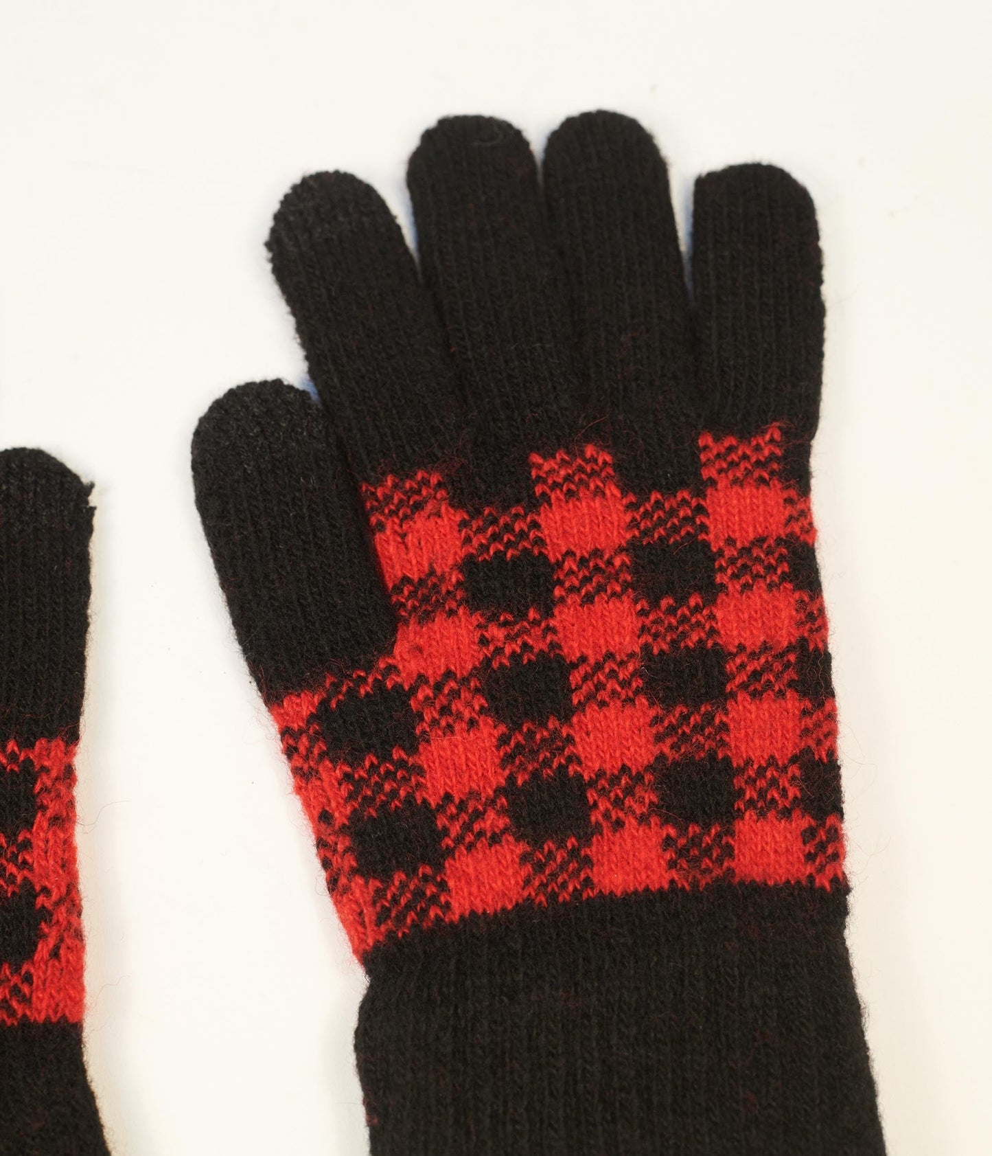 Red & Black Buffalo Plaid Knit Gloves