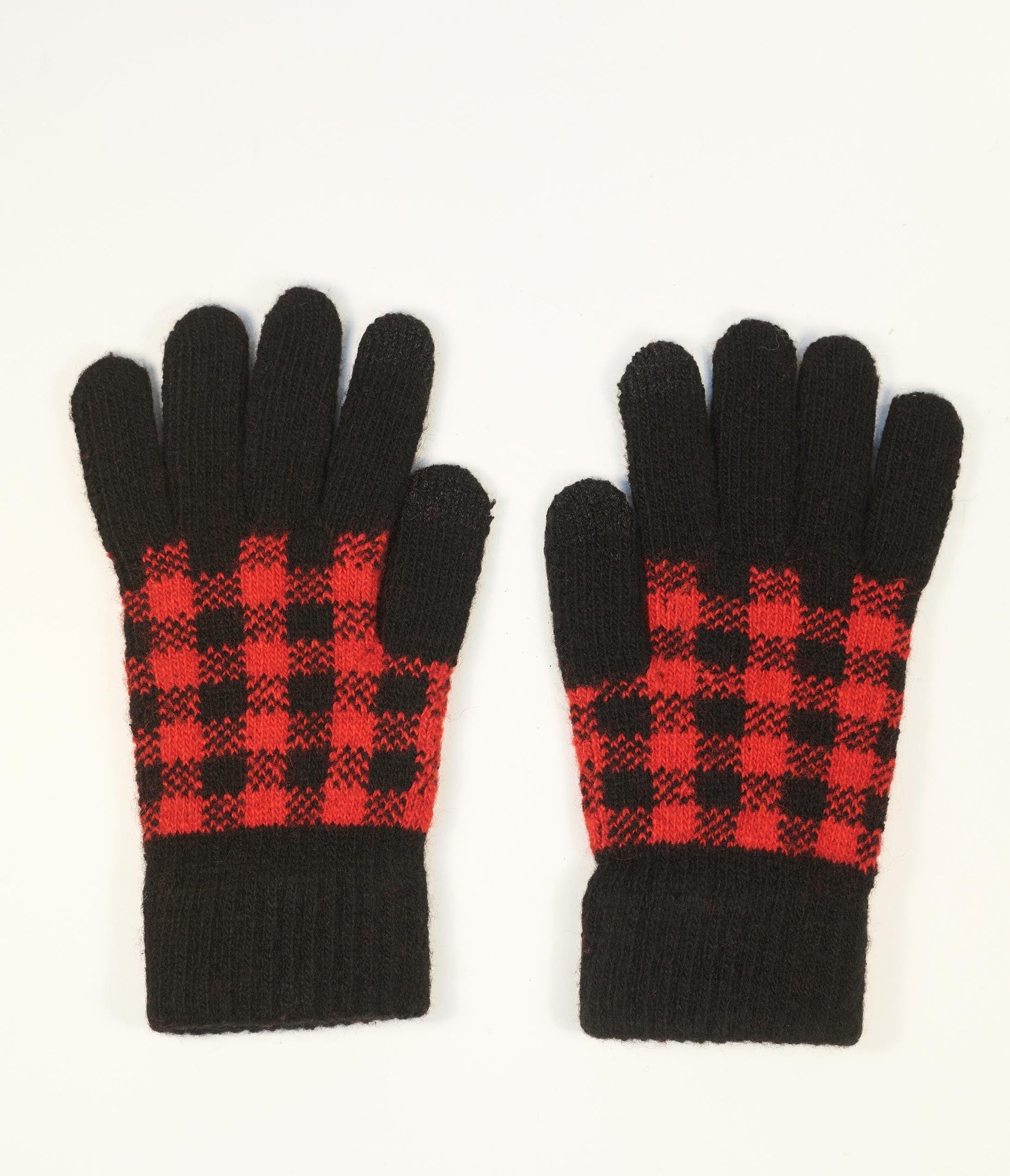Red & Black Buffalo Plaid Knit Gloves
