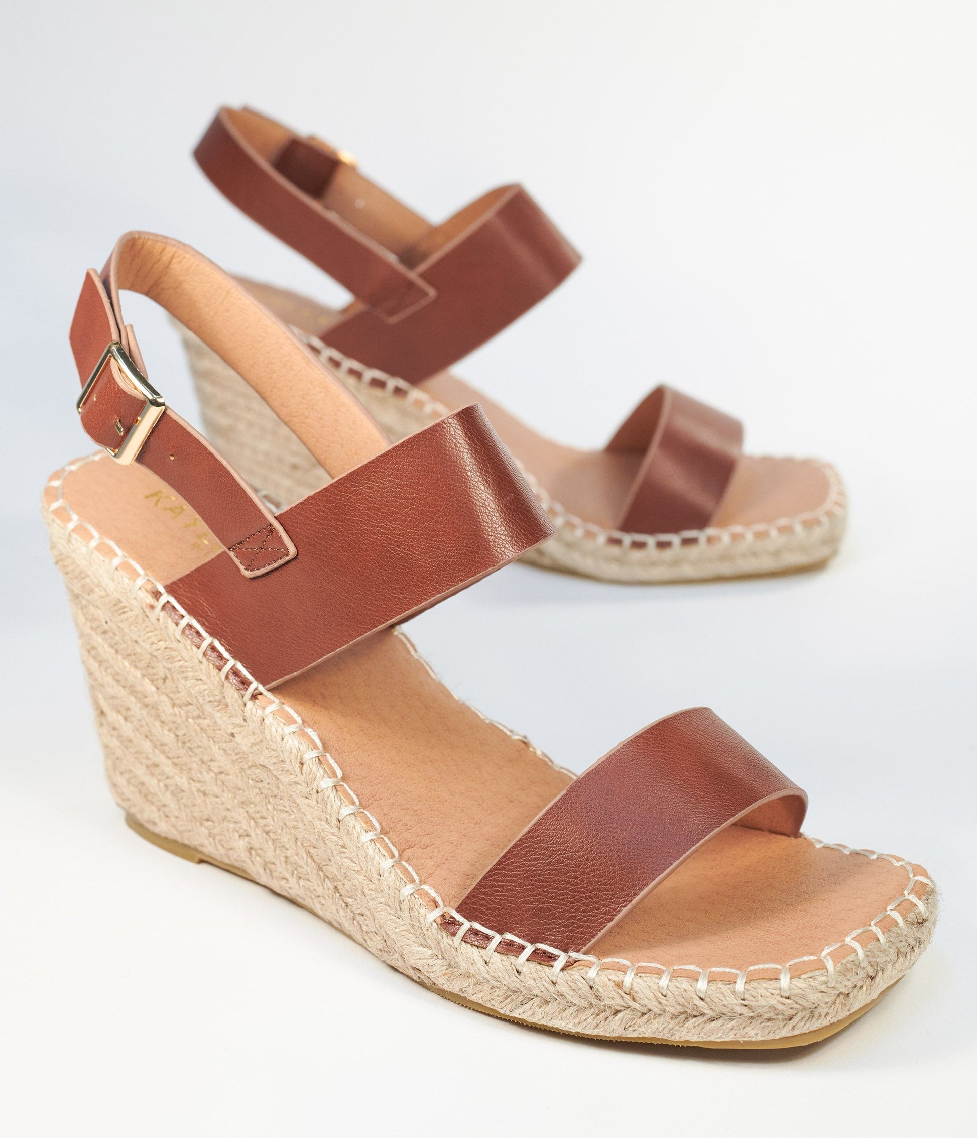 Brown Leatherette Espadrille Wedge Sandals