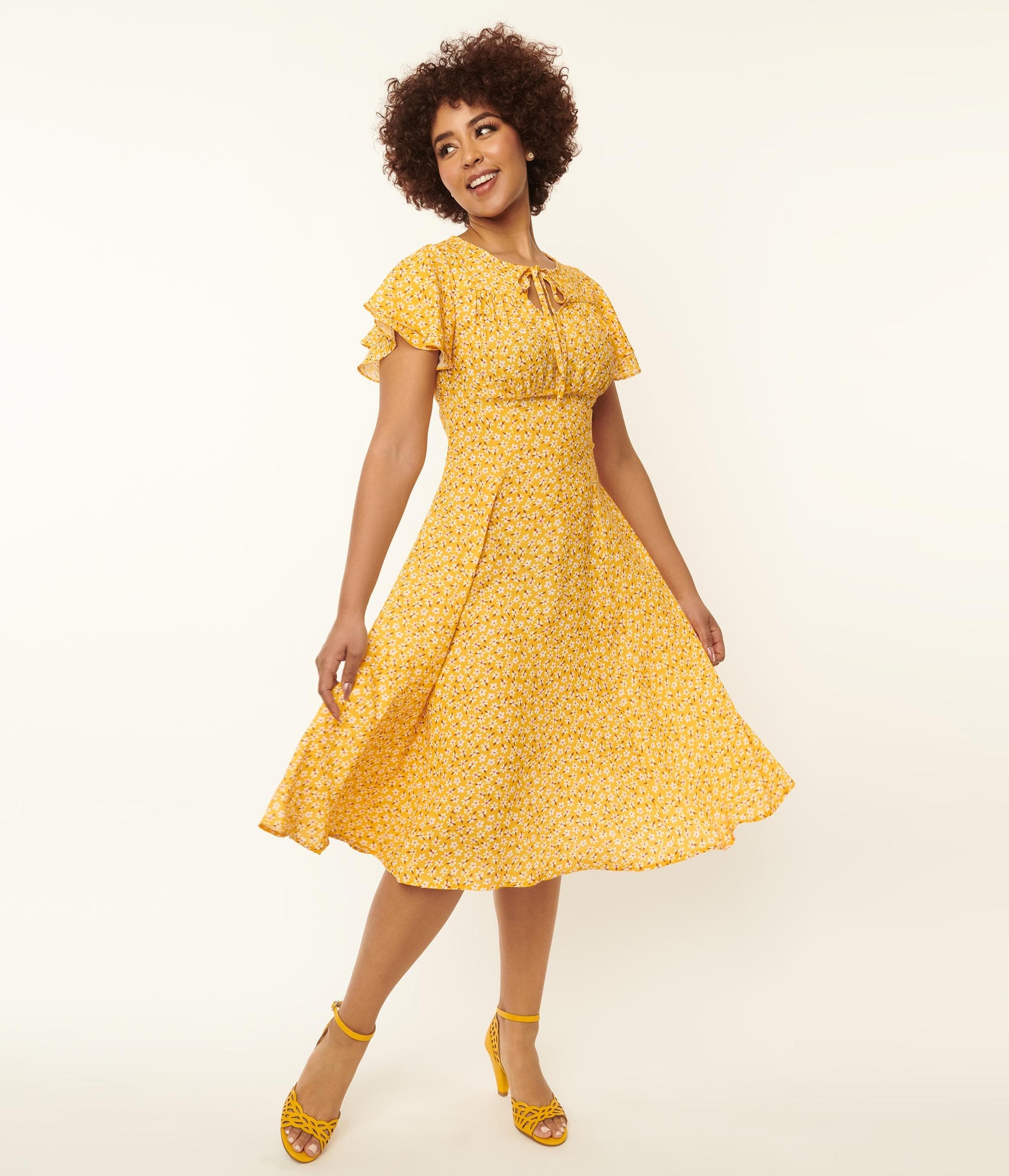 Yellow & White Floral Swing Dress