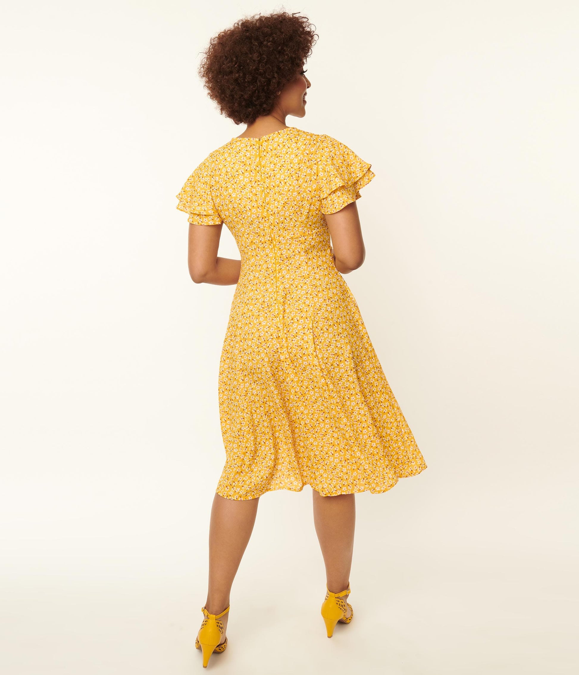 Yellow & White Floral Swing Dress