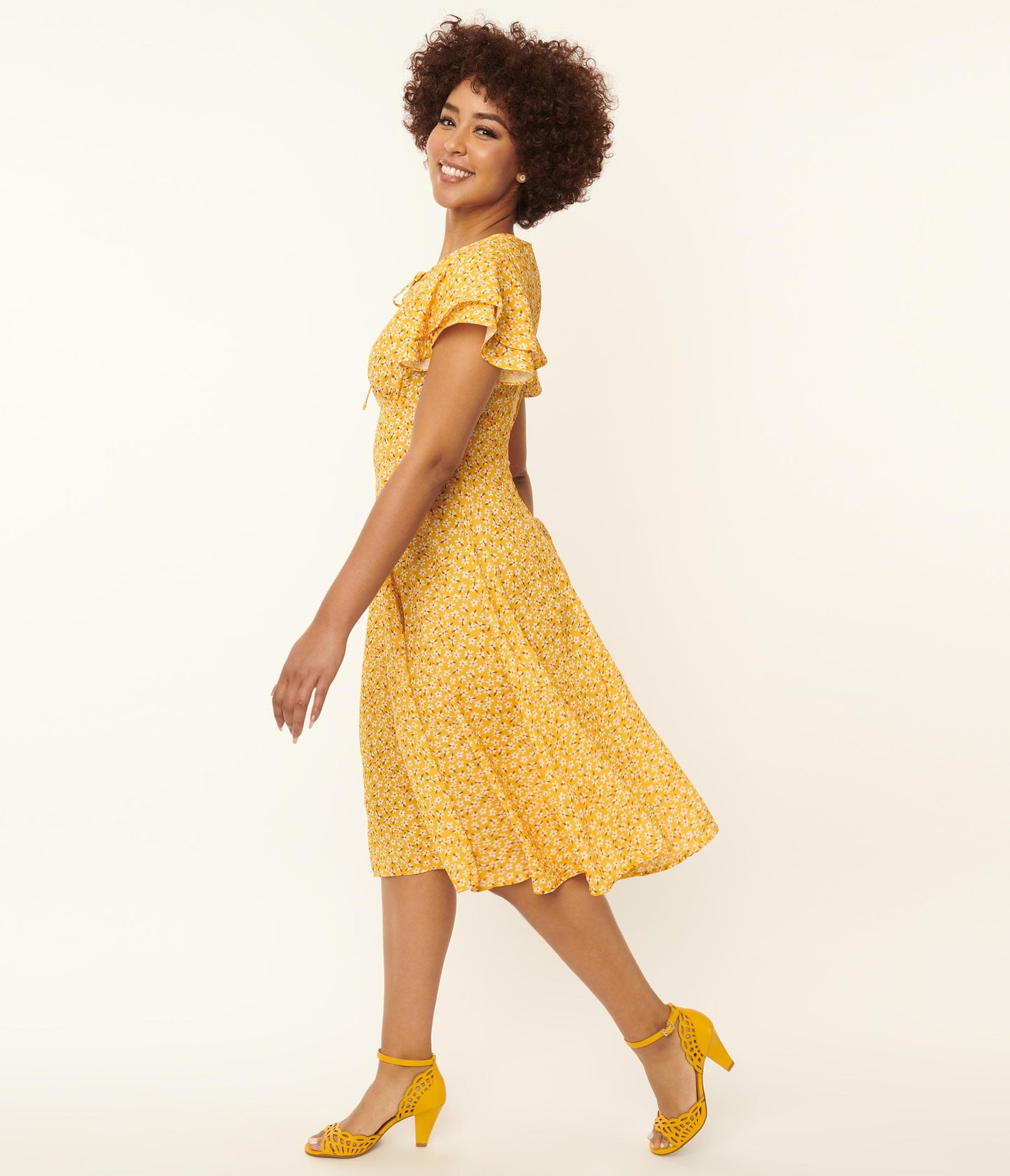 Yellow & White Floral Swing Dress