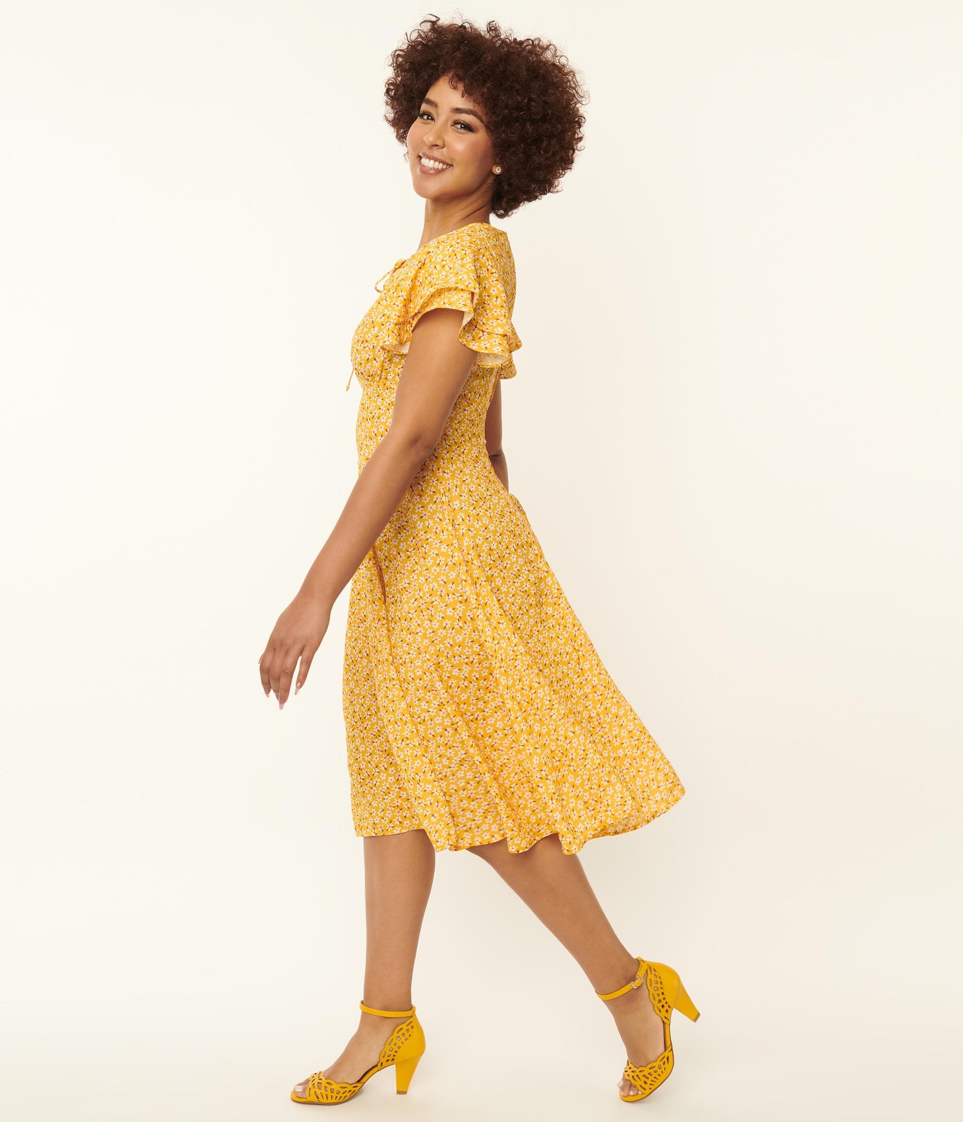 Yellow & White Floral Swing Dress