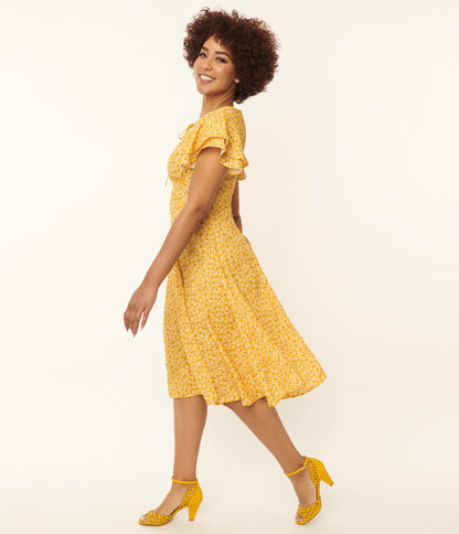 Yellow & White Floral Swing Dress