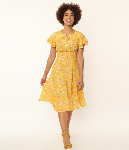 Yellow & White Floral Swing Dress