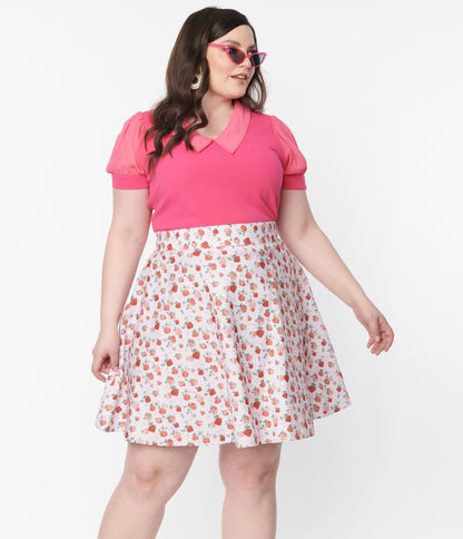 Retrolicious Plus Size Pink Strawberry Print Skater Skirt