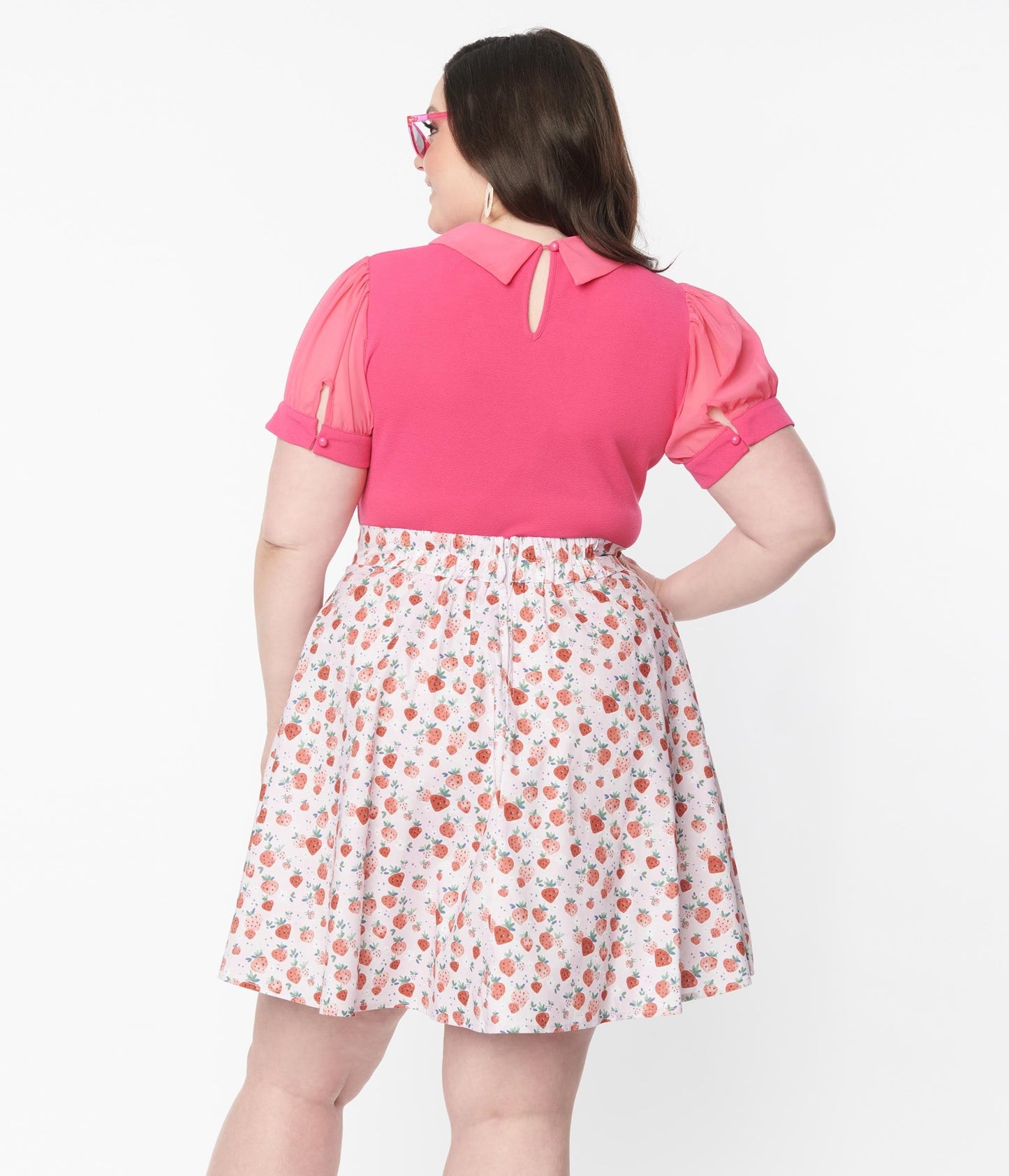 Retrolicious Plus Size Pink Strawberry Print Skater Skirt