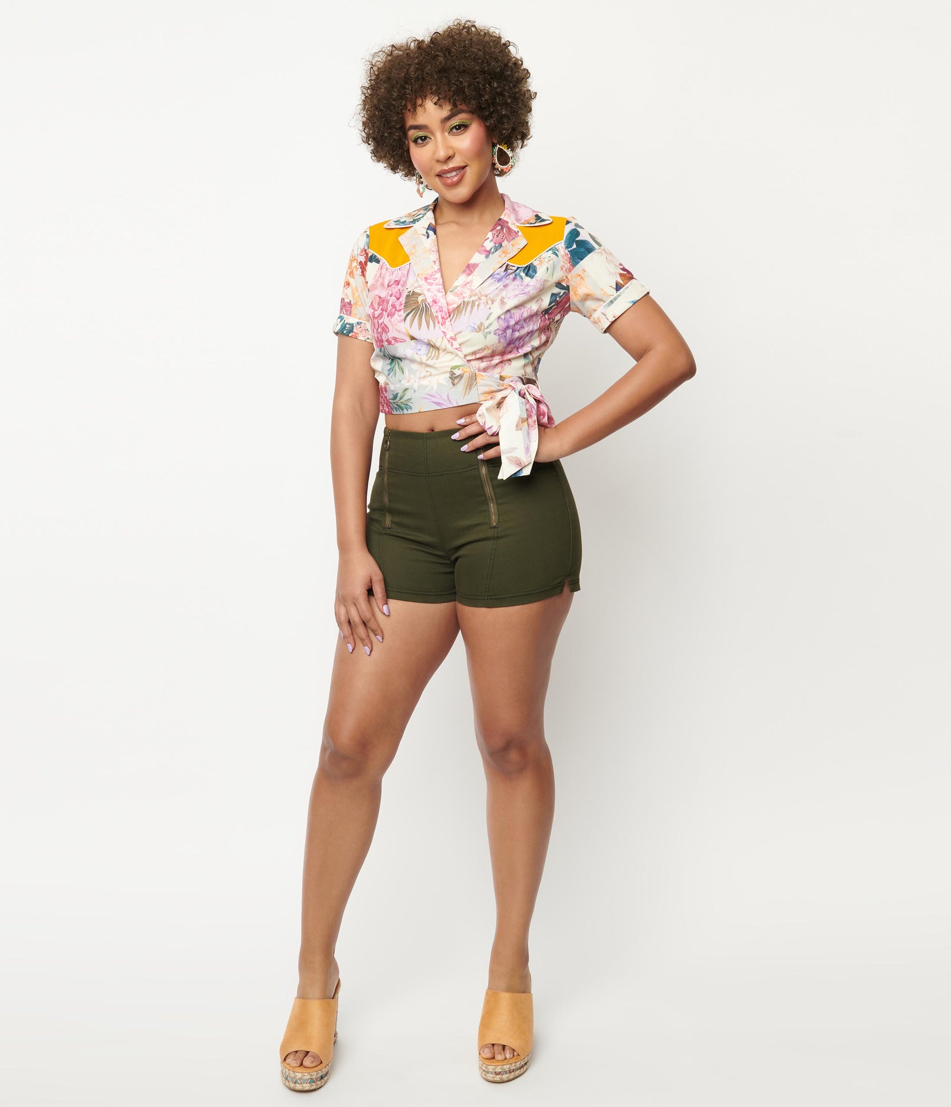 1960s Unique Vintage Olive Denim Summer Love Shorts