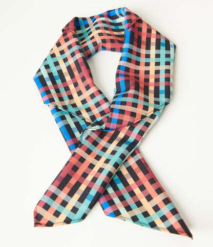 1950s Unique Vintage Rainbow Madras Plaid Hair Scarf