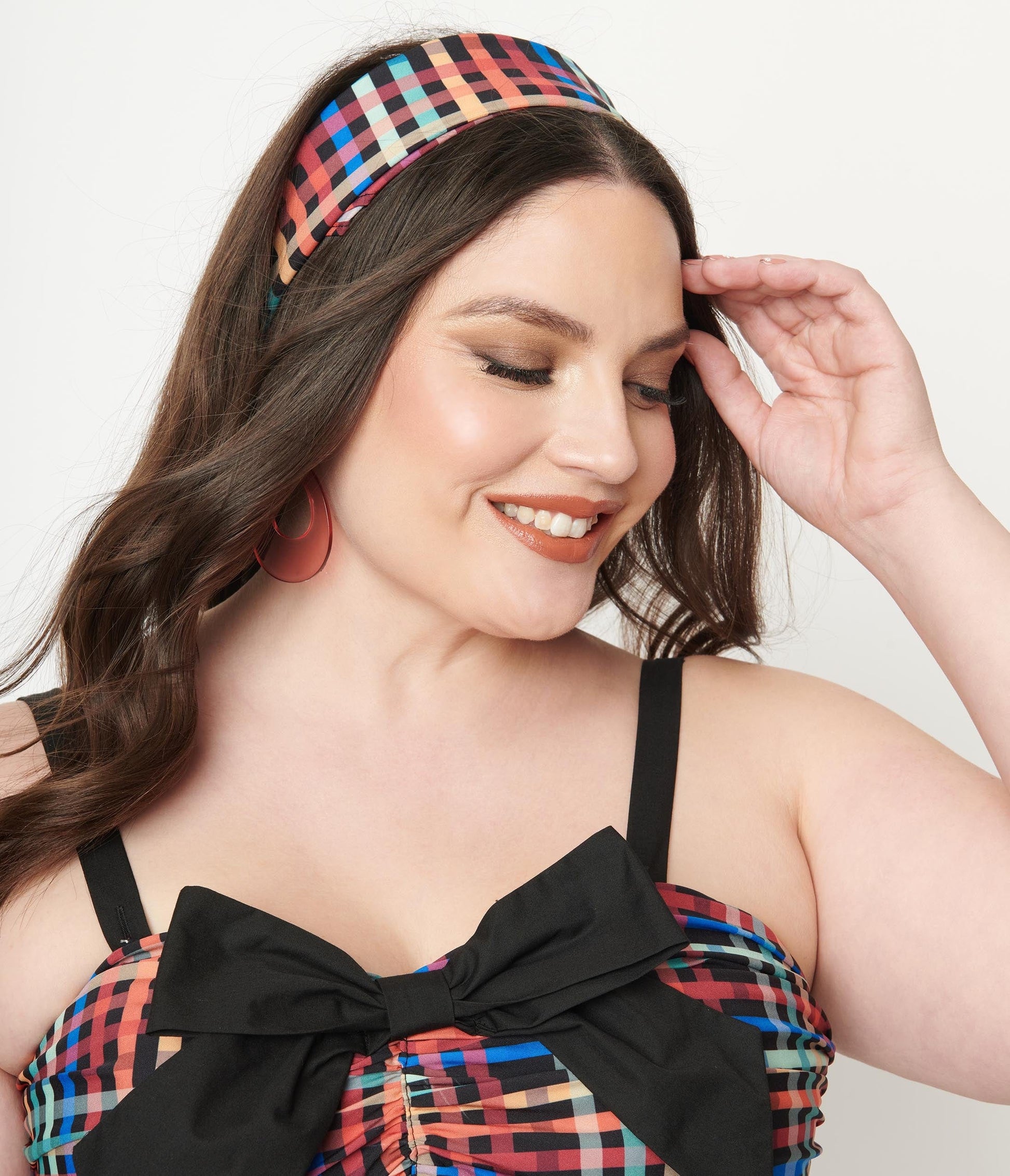 1950s Unique Vintage Rainbow Madras Plaid Hair Scarf