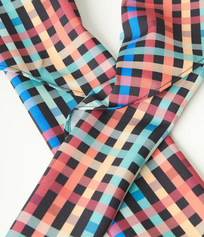 1950s Unique Vintage Rainbow Madras Plaid Hair Scarf