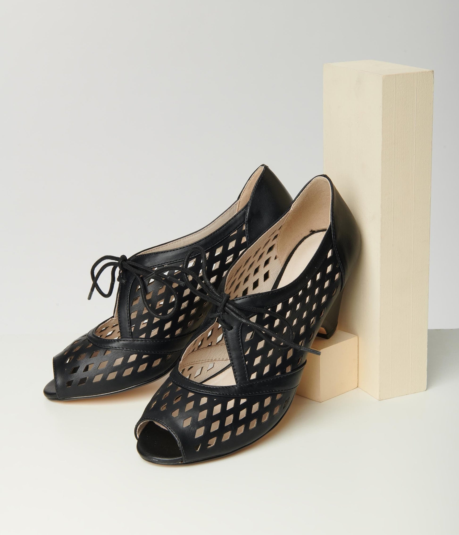 1940s Chelsea Crew Black Peep Toe Jojo Heels