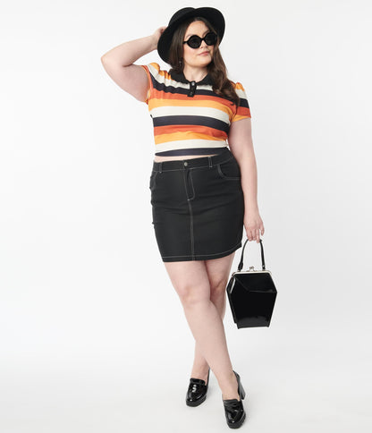 1960s Unique Vintage Plus Size Black What A Classic Denim Mini Skirt