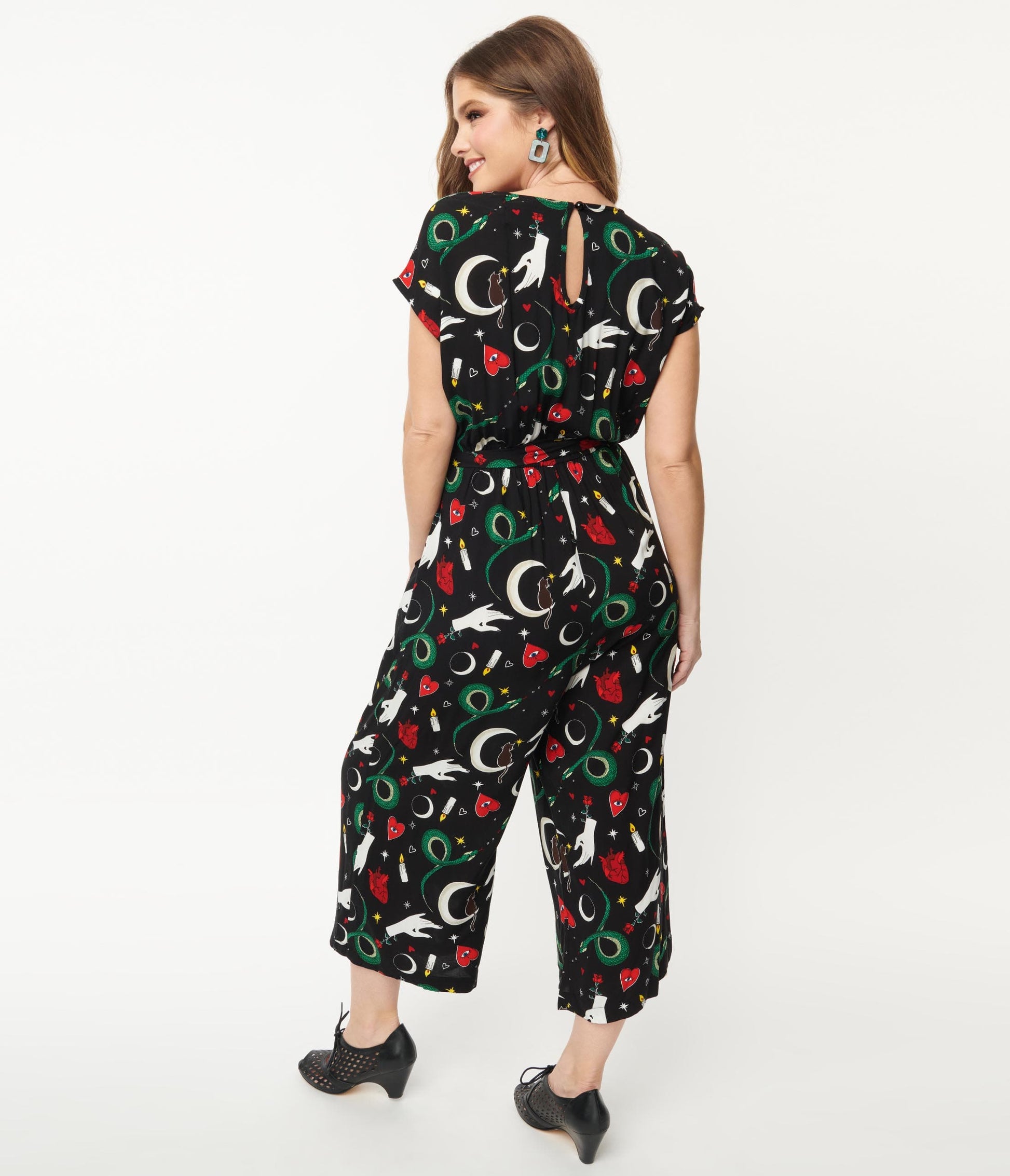 Hell Bunny Black & Good Fortune Print Jumpsuit