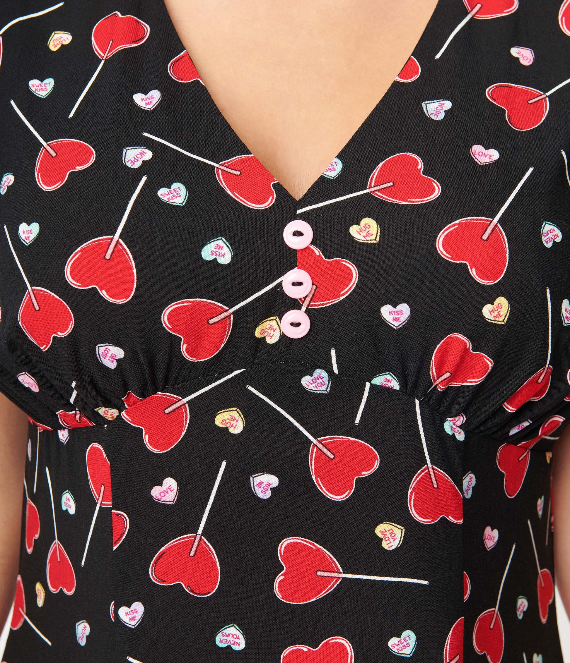 Hell Bunny Black & Lolly Hearts Print Flare Dress