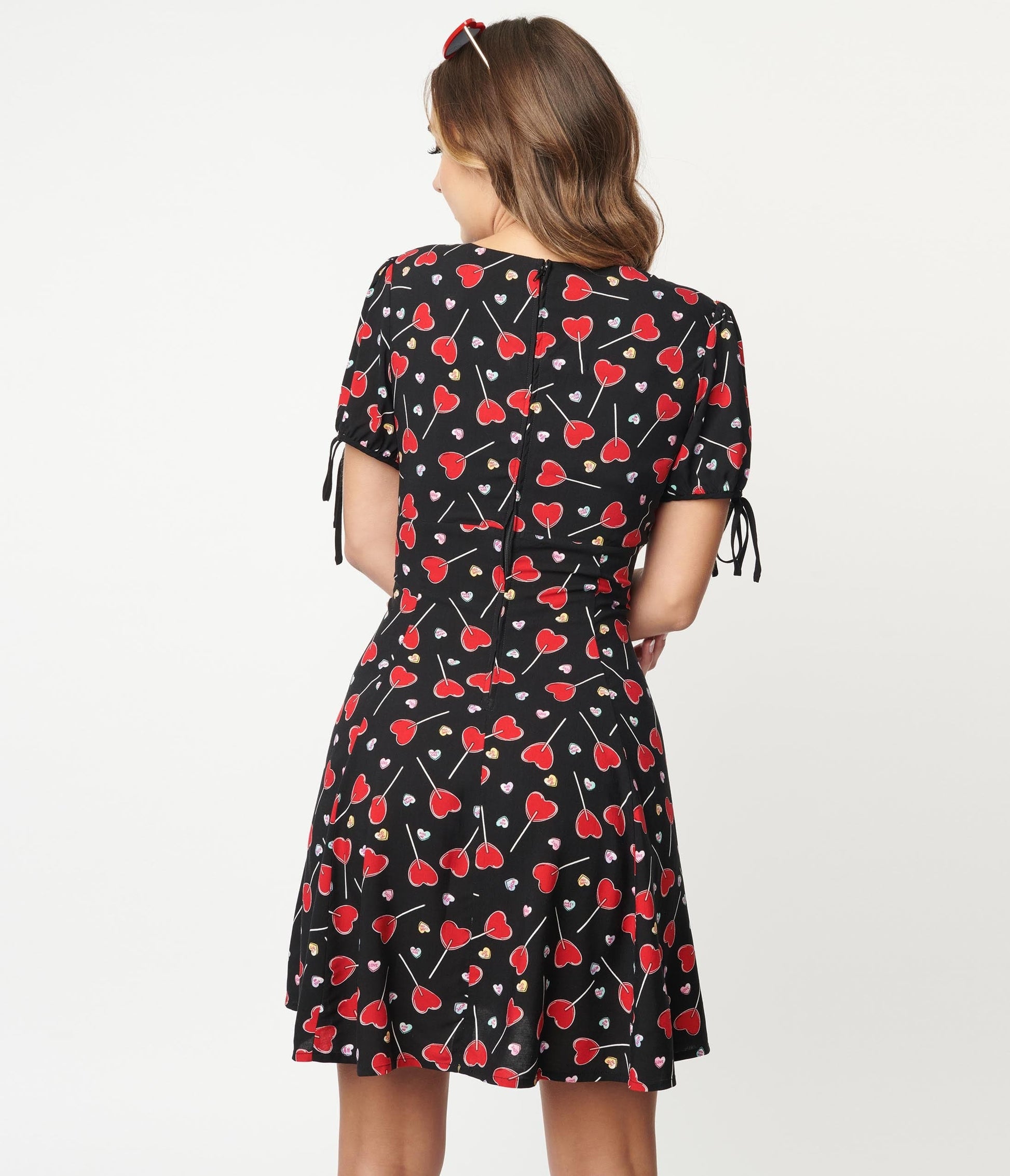 Hell Bunny Black & Lolly Hearts Print Flare Dress