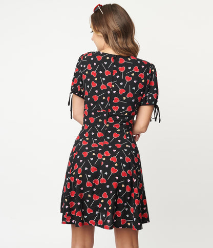 Hell Bunny Black & Lolly Hearts Print Flare Dress