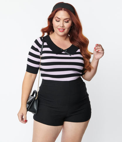 Collectif Plus Size Black & Purple Stripe Babette Knit Top