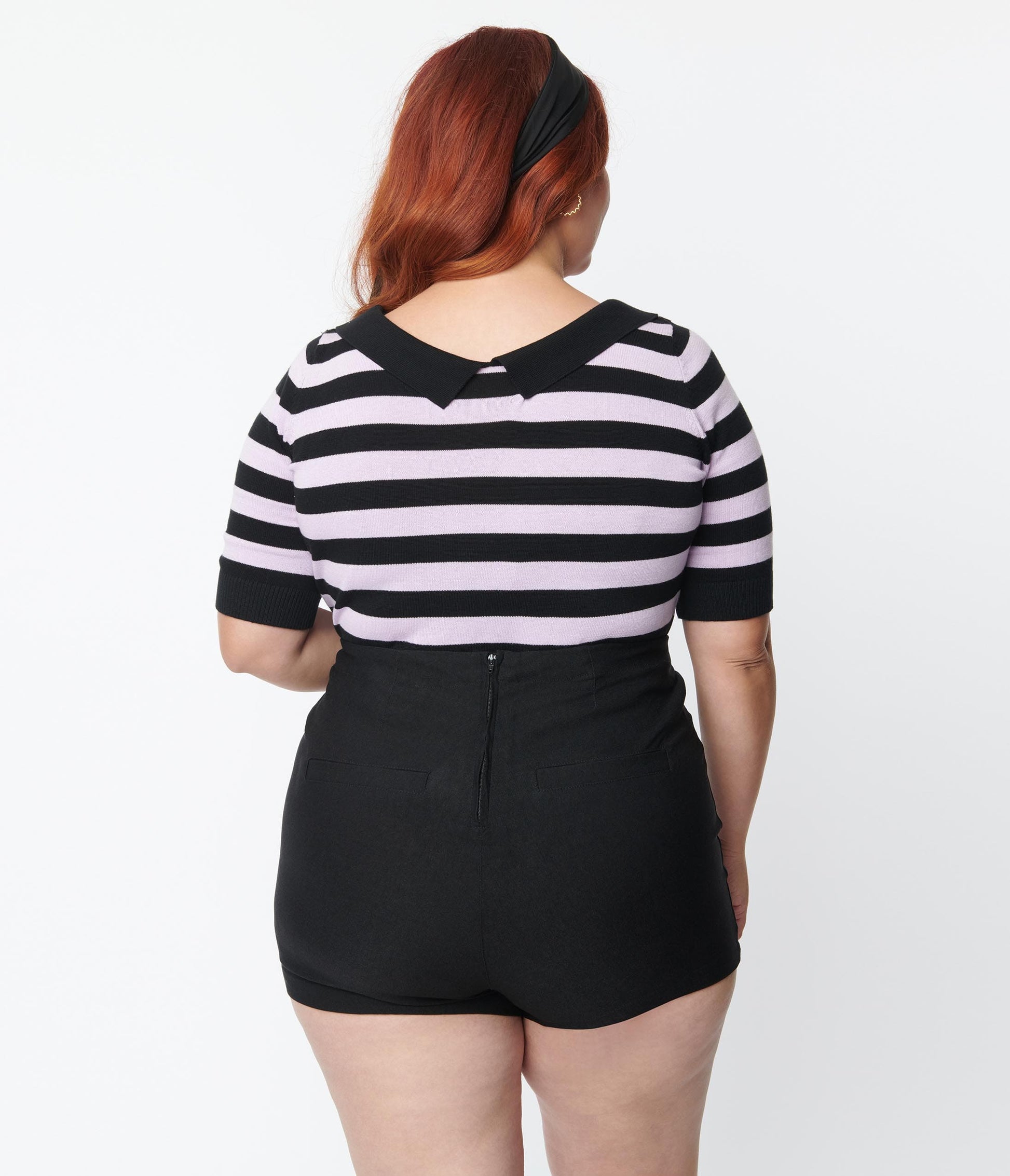 Collectif Plus Size Black & Purple Stripe Babette Knit Top