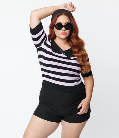 Collectif Plus Size Black & Purple Stripe Babette Knit Top