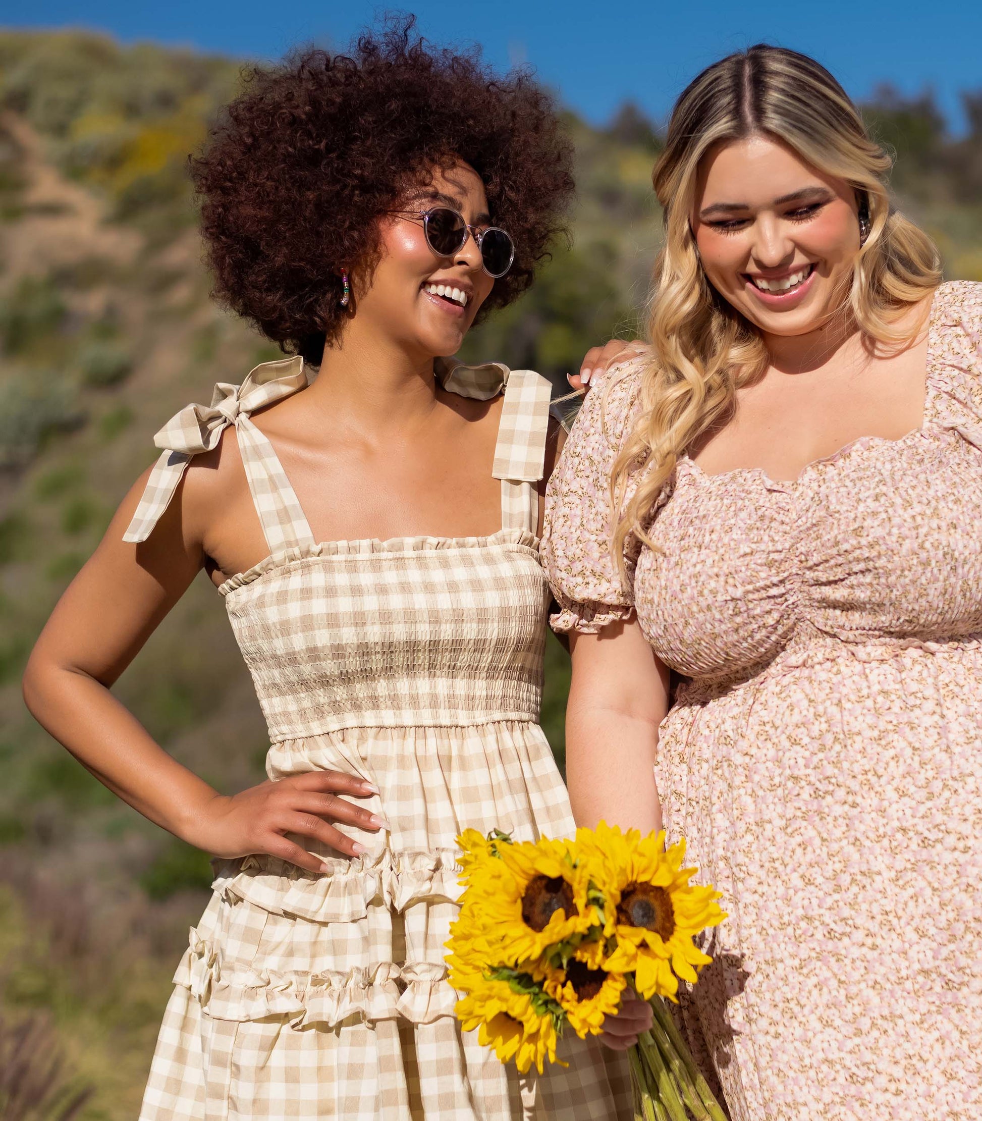 Light Yellow Gingham Smocked Flare Dress
