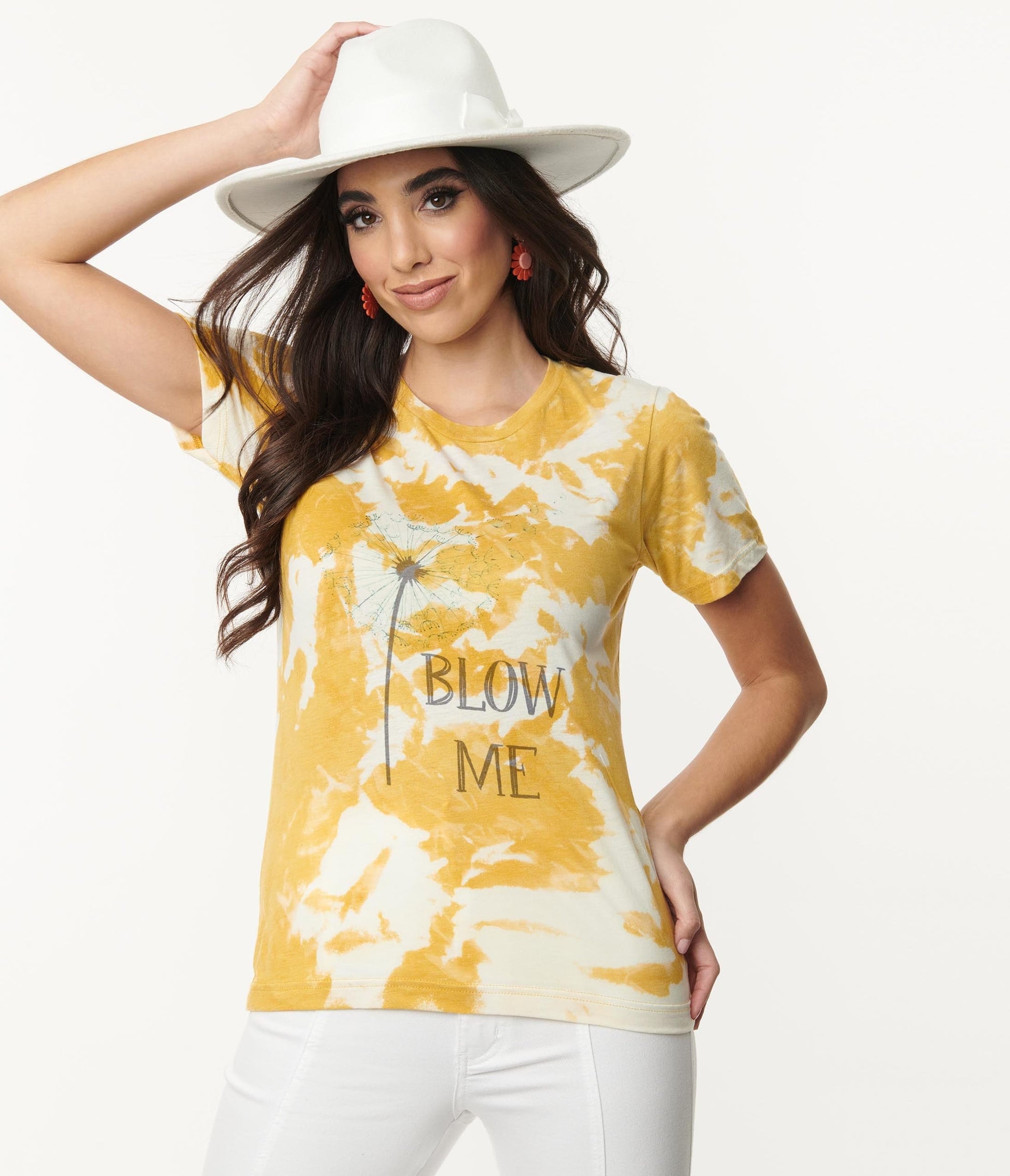 1970s Blow Me Dandelion Tie Dye Fitted Graphic Tee