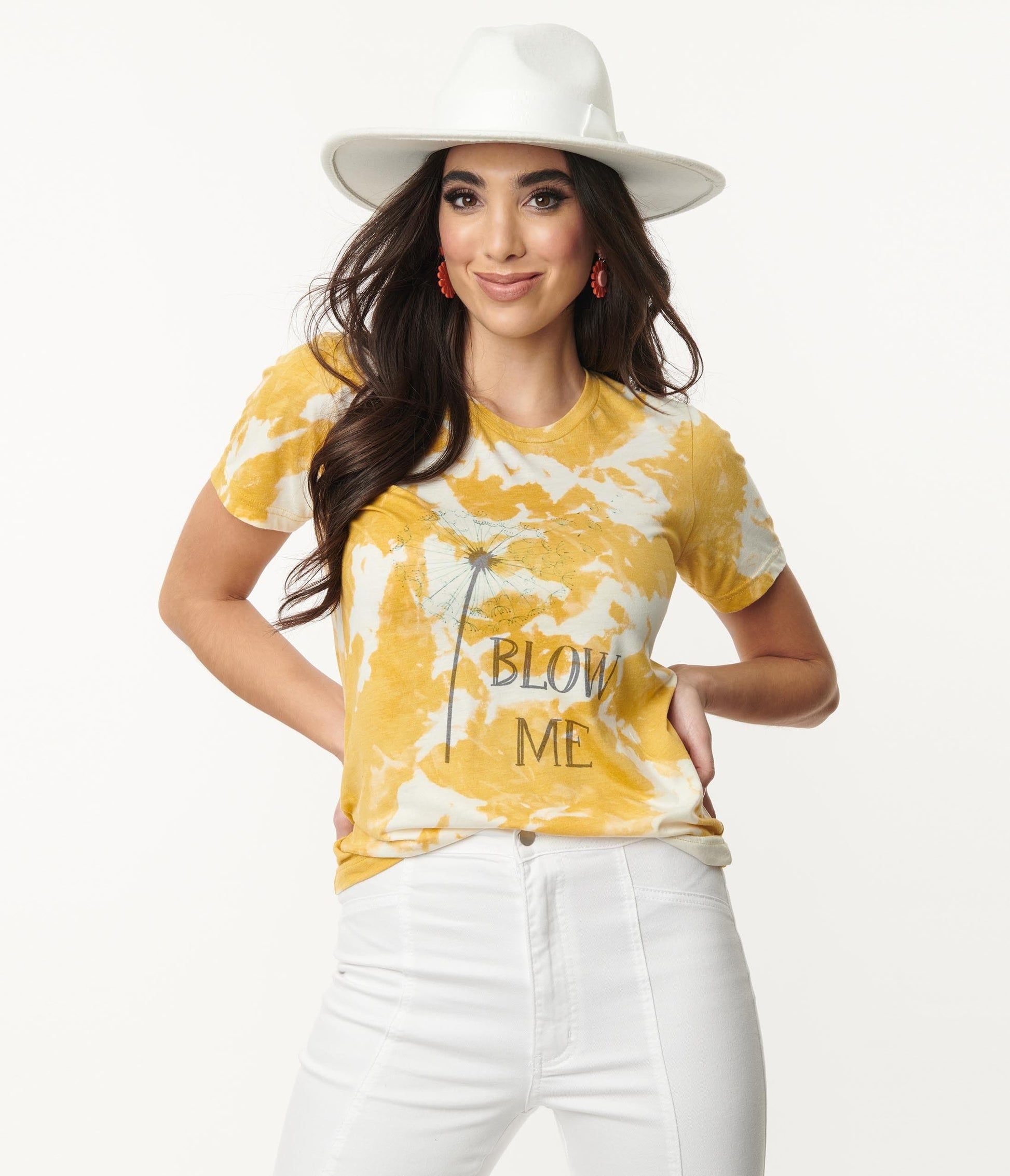1970s Blow Me Dandelion Tie Dye Fitted Graphic Tee