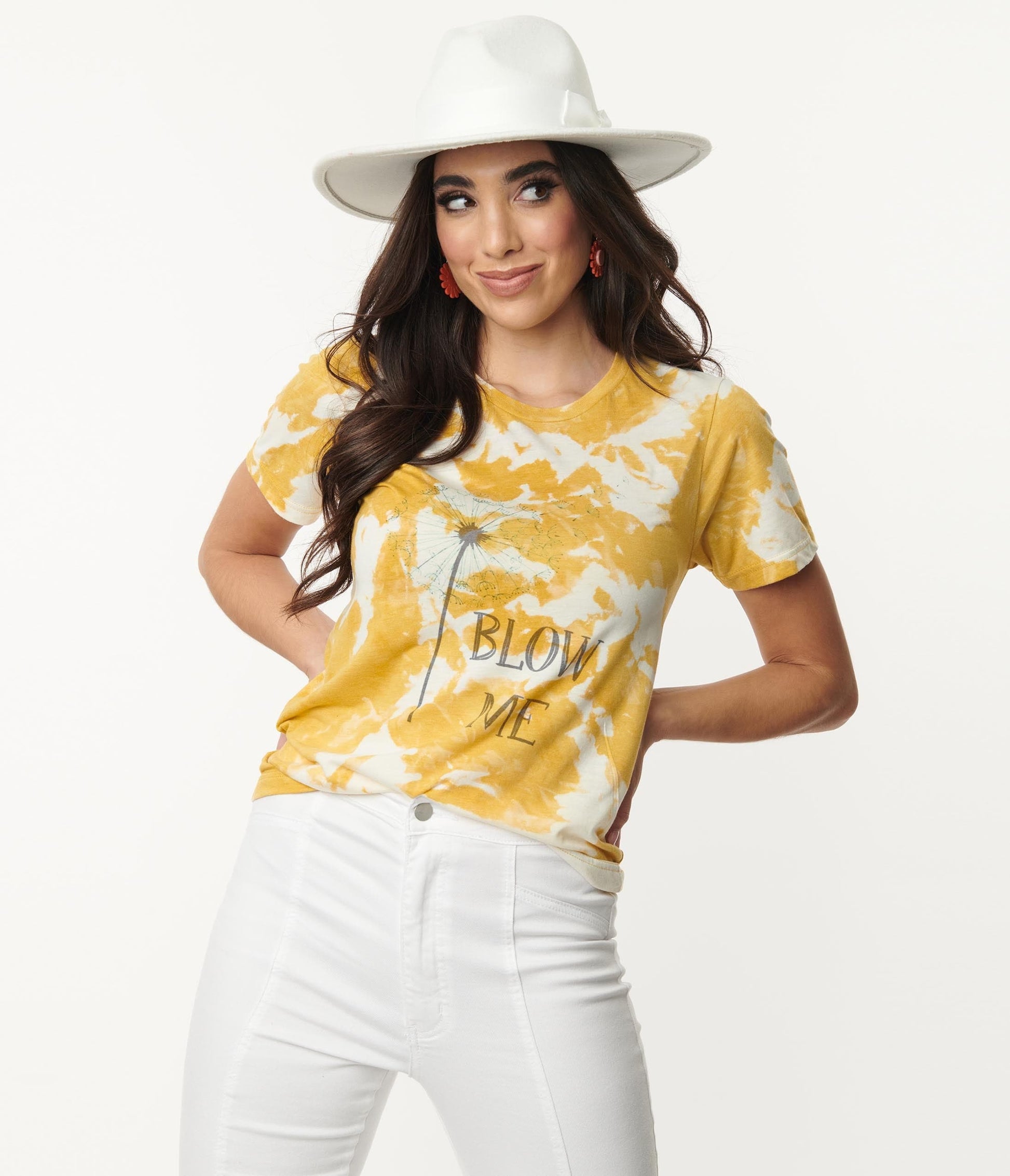 1970s Blow Me Dandelion Tie Dye Fitted Graphic Tee