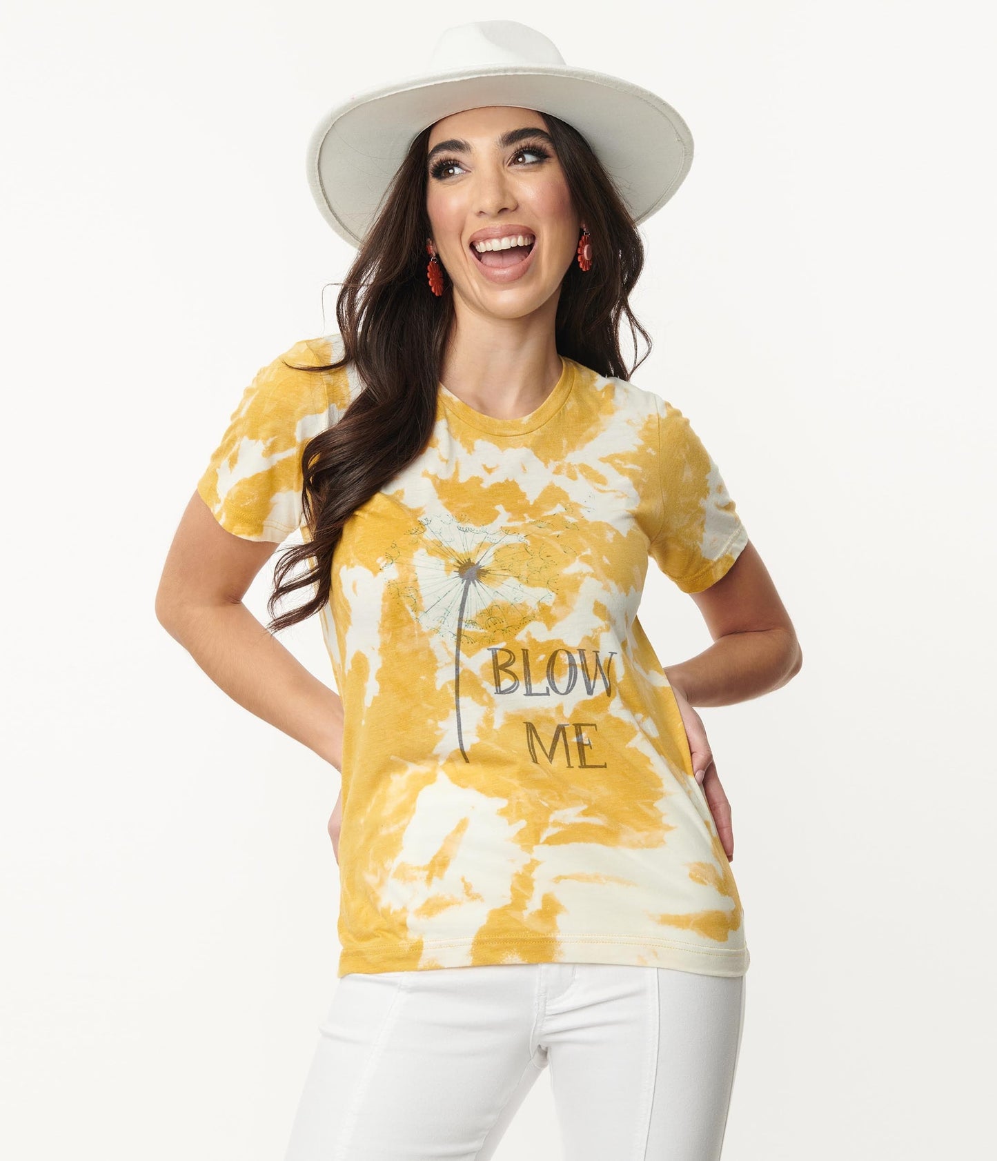 1970s Blow Me Dandelion Tie Dye Fitted Graphic Tee