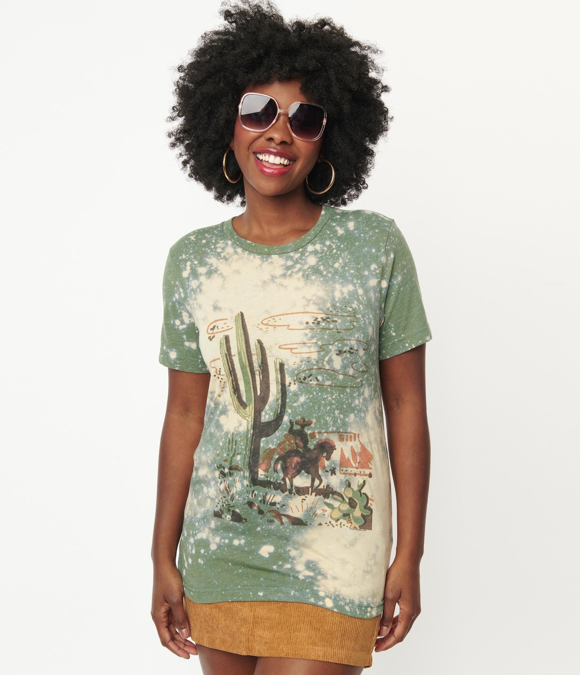 Green Bleached Cactus & Cowboy Unisex Graphic  Tee