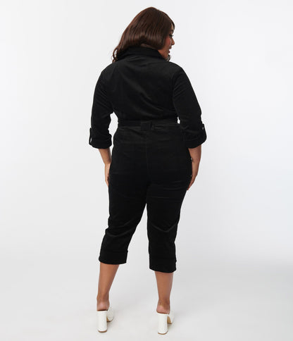 Unique Vintage Plus Size Black Corduroy Trixie Jumpsuit