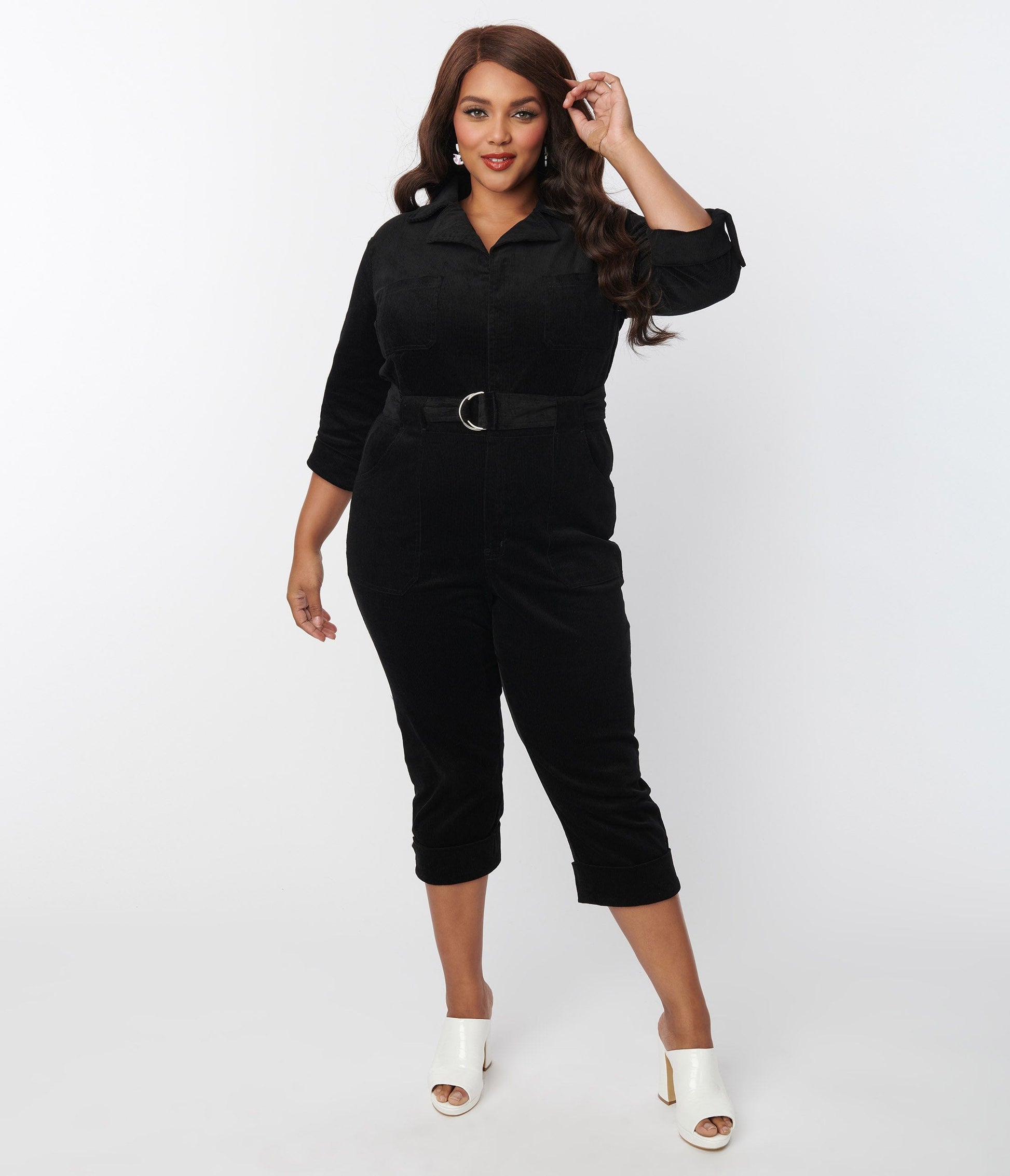 Unique Vintage Plus Size Black Corduroy Trixie Jumpsuit