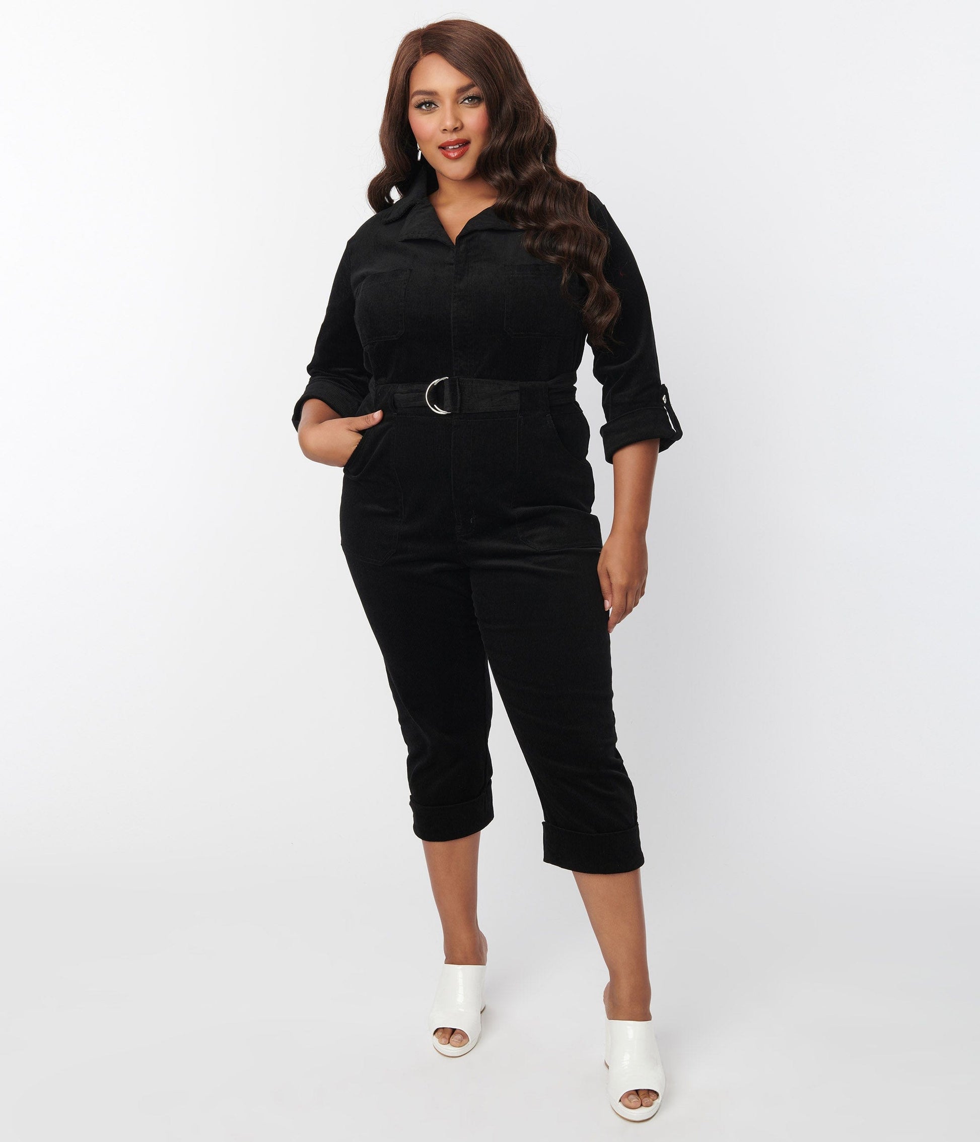 Unique Vintage Plus Size Black Corduroy Trixie Jumpsuit