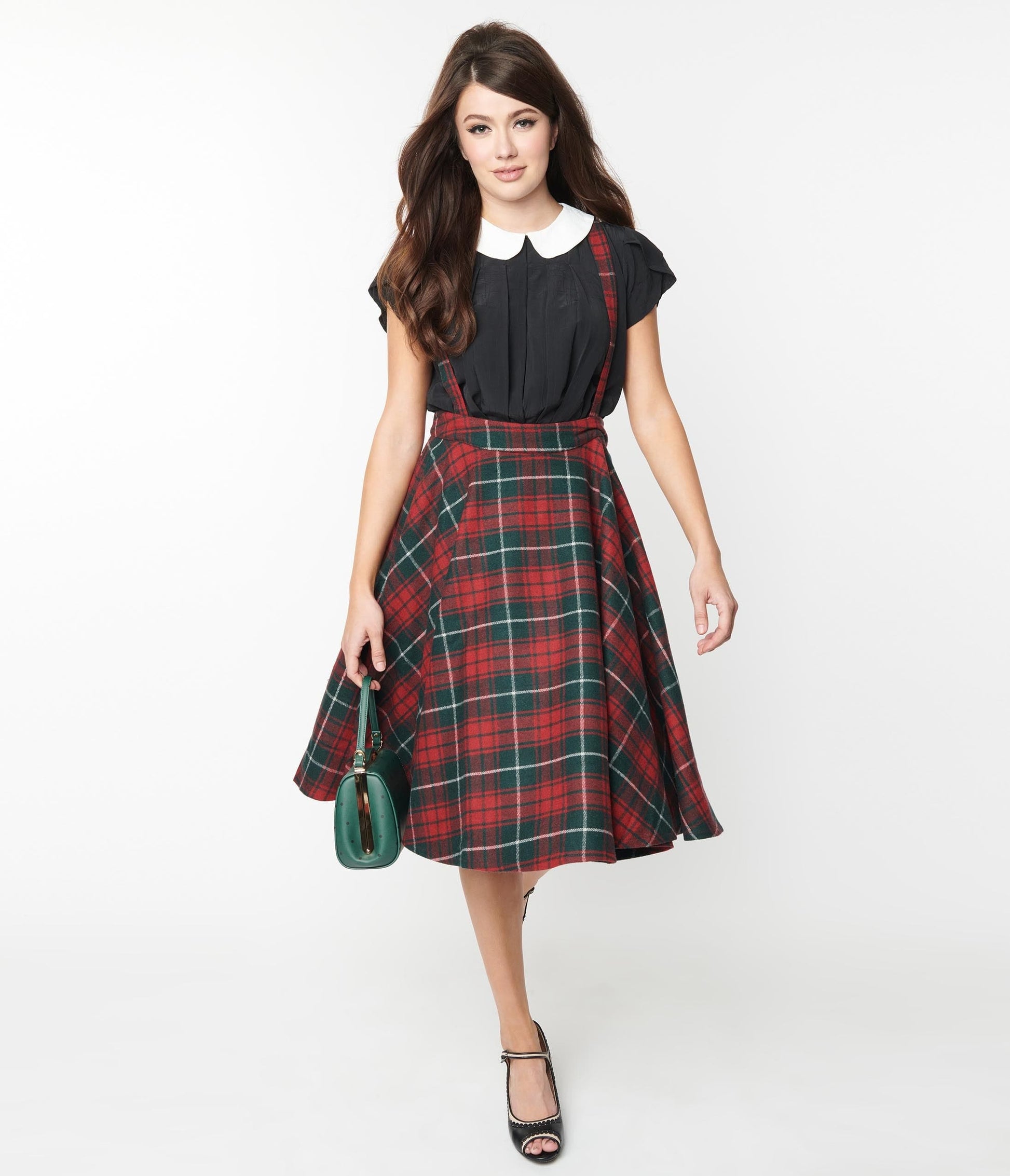Red & Green Plaid Sophie Suspender Swing Skirt