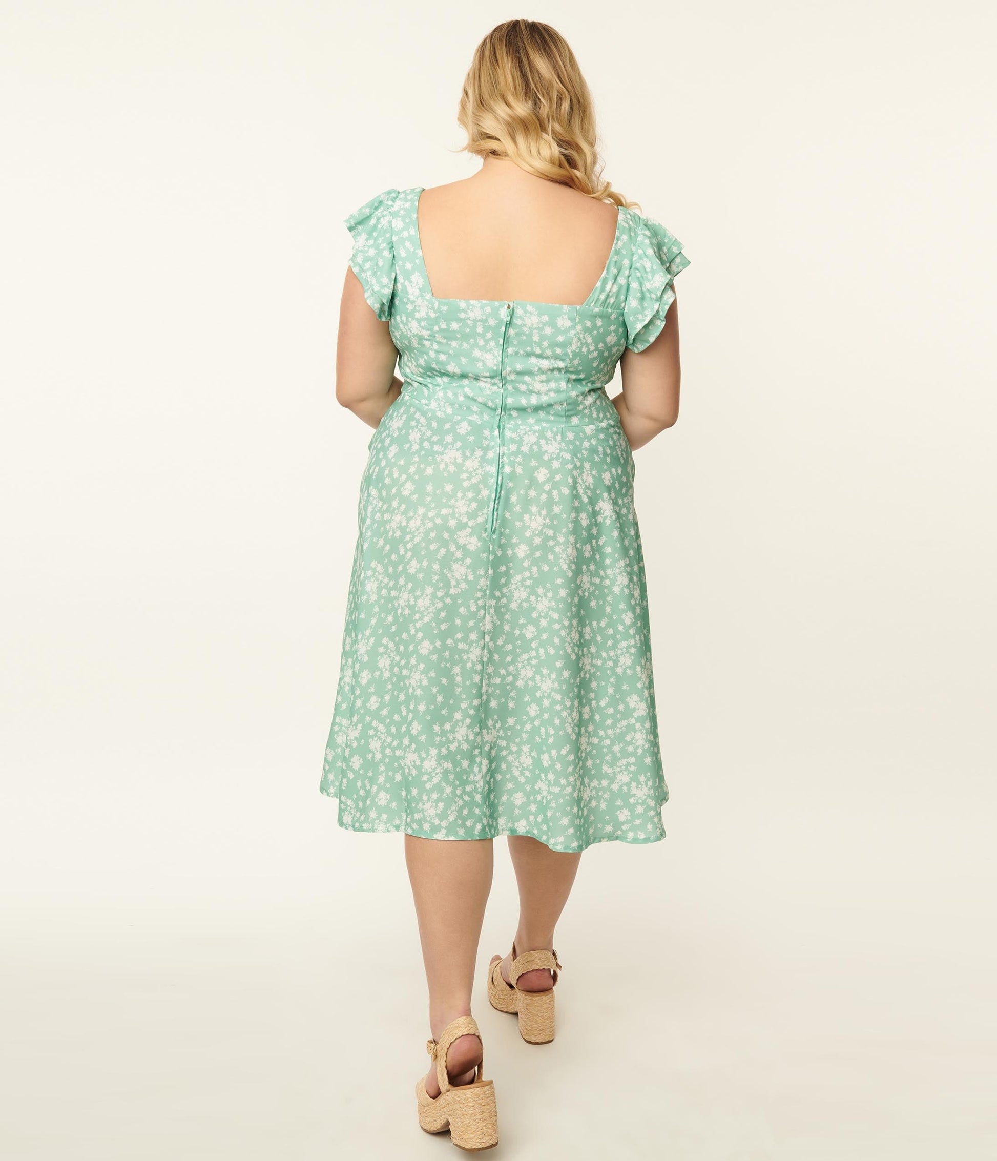 Plus Size Mint & White Floral Swing Dress