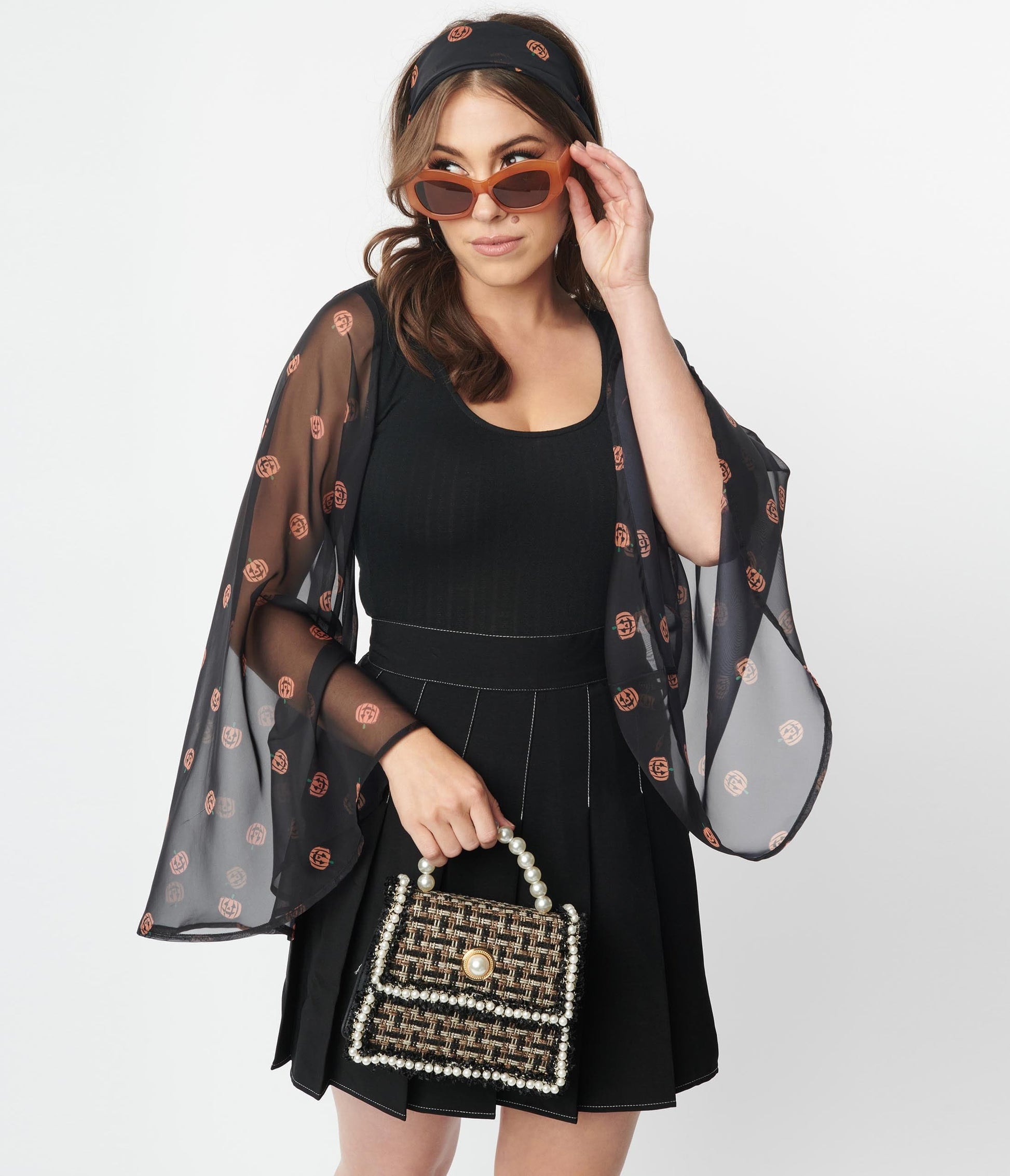 1970s Smak Parlour Black & Pumpkin Bell Sleeve Bodysuit