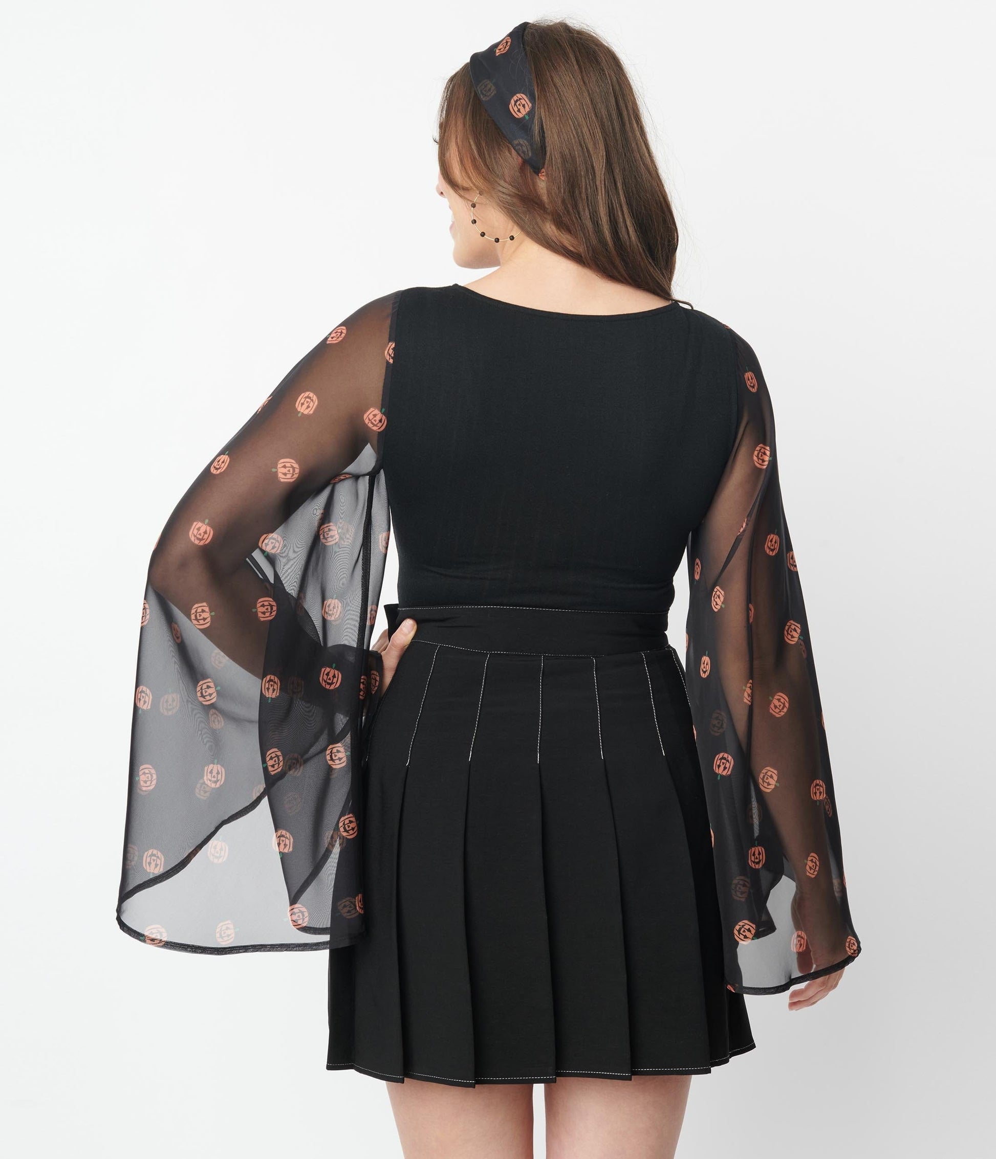 1970s Smak Parlour Black & Pumpkin Bell Sleeve Bodysuit