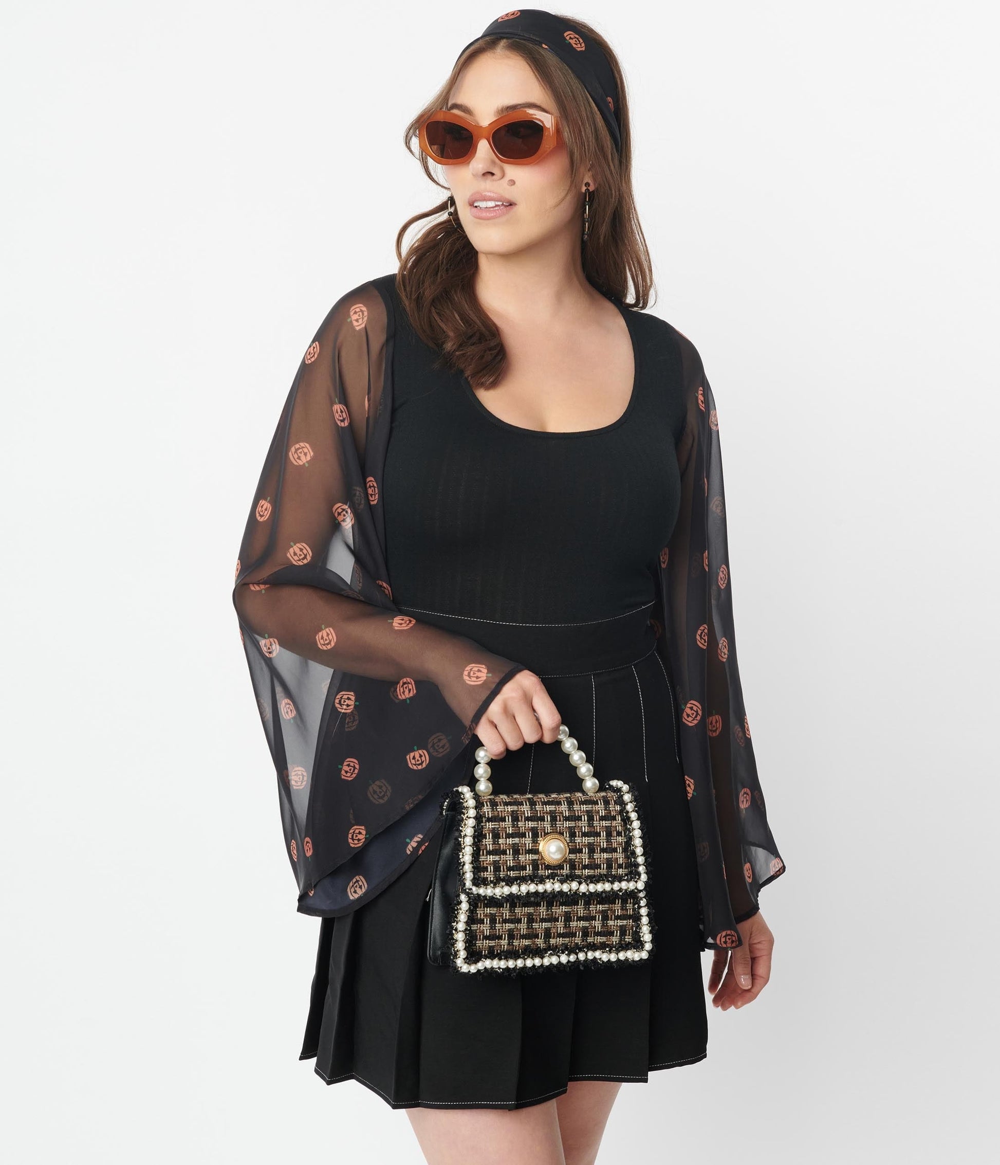 1970s Smak Parlour Black & Pumpkin Bell Sleeve Bodysuit