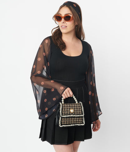 1970s Smak Parlour Black & Pumpkin Bell Sleeve Bodysuit