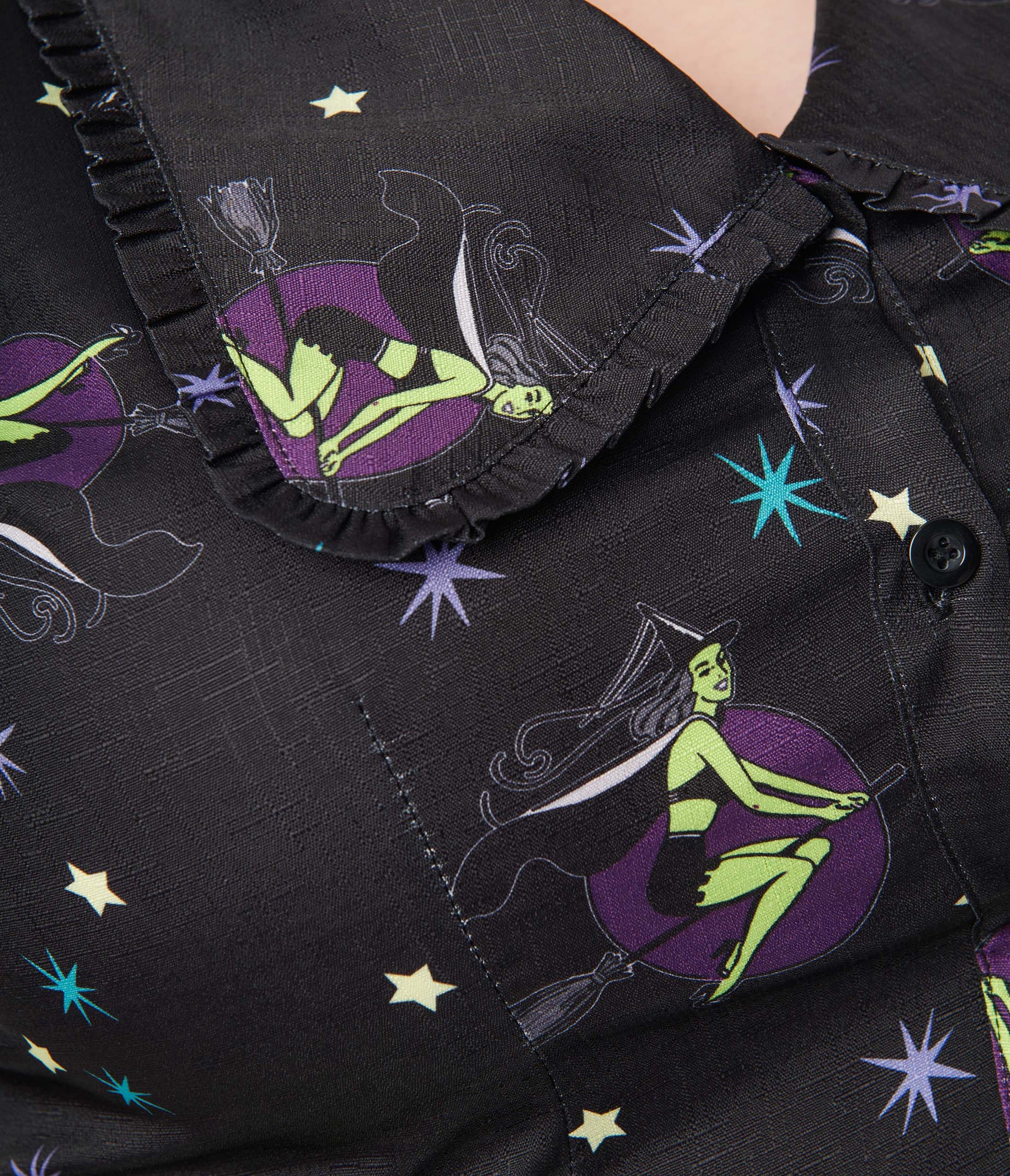 1930s Unique Vintage Plus Size Black & Pin-Up Witch Print Blouse