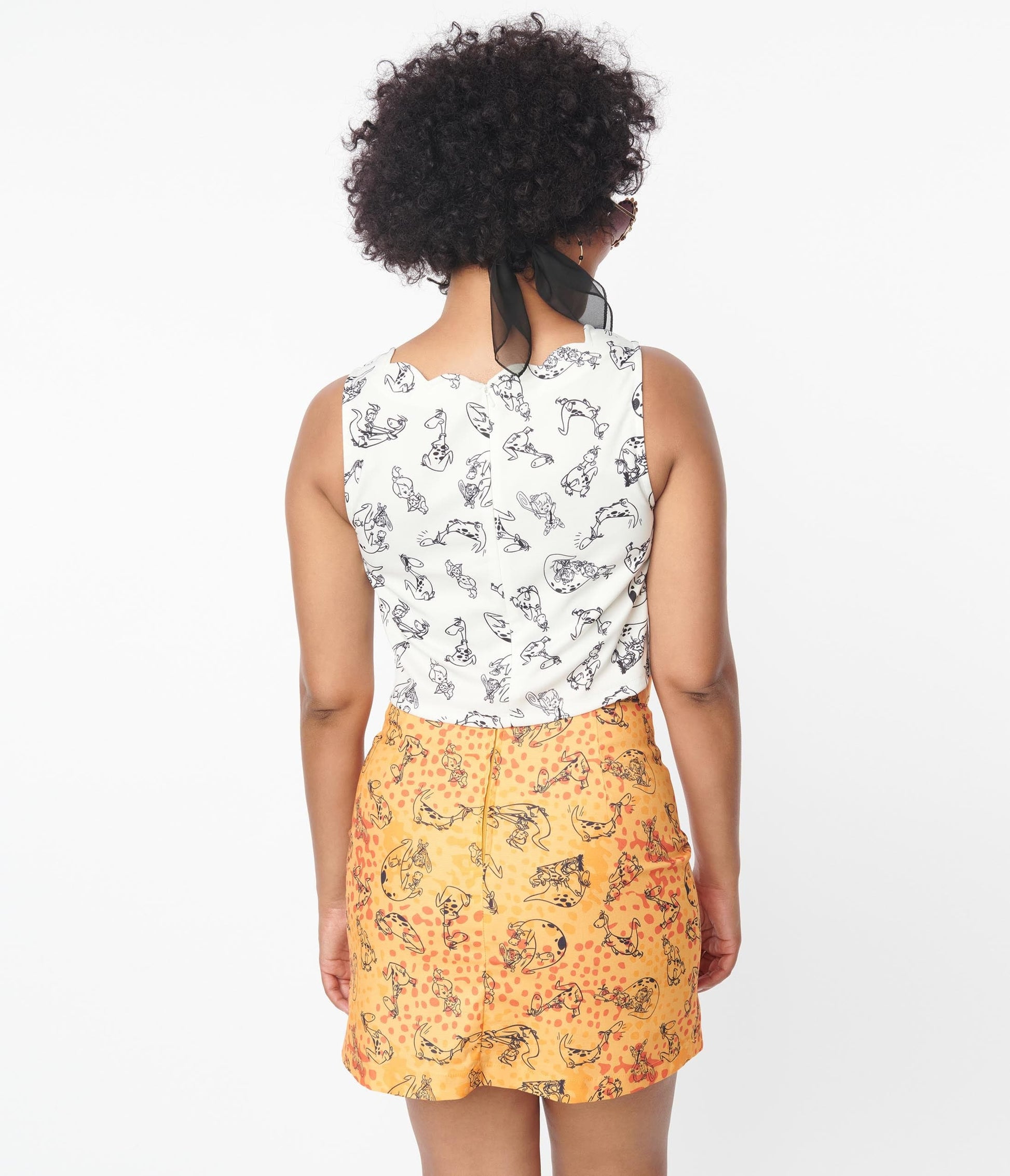 Flintstones x Smak Parlour White Dino Print Scallop Top