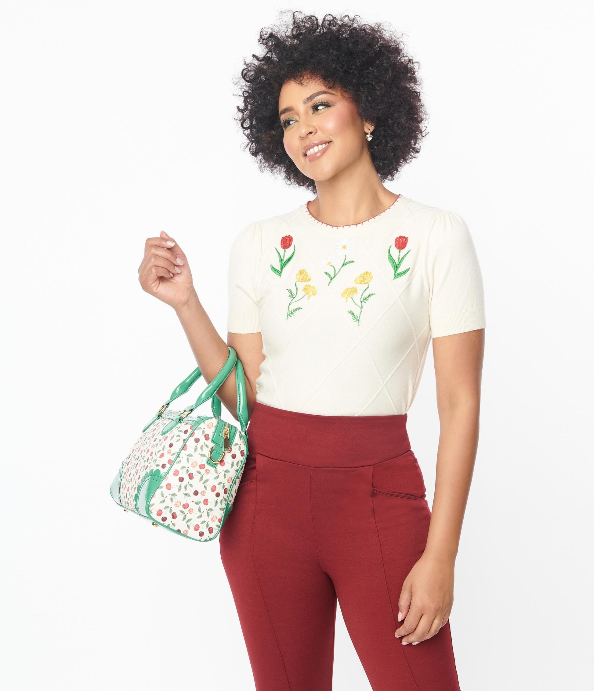 Unique Vintage Cream Floral Embroidered Sweater