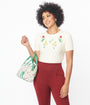 Unique Vintage Cream Floral Embroidered Sweater