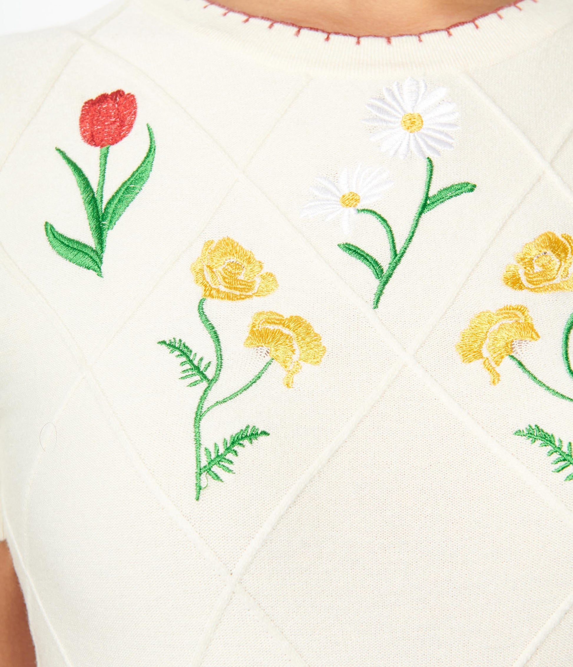 Unique Vintage Cream Floral Embroidered Sweater